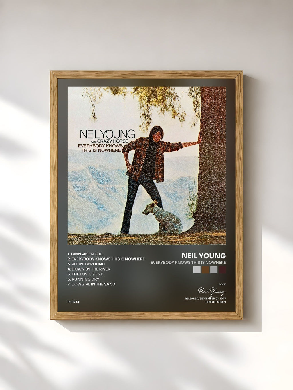 #bois Tableau de l'album Everybody Knows This Is Nowhere de Neil Young, cadre en bois brut, imprimé et encadré en France