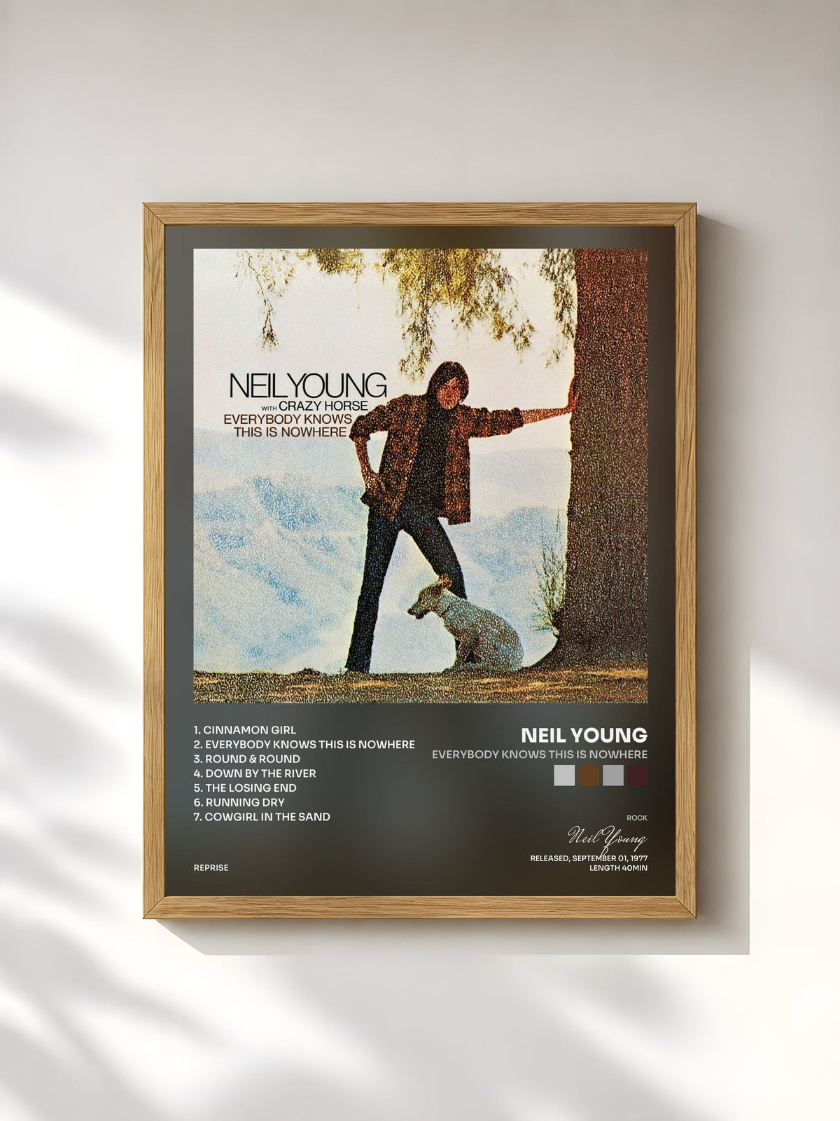 #bois Tableau de l'album Everybody Knows This Is Nowhere de Neil Young, cadre en bois brut, imprimé et encadré en France