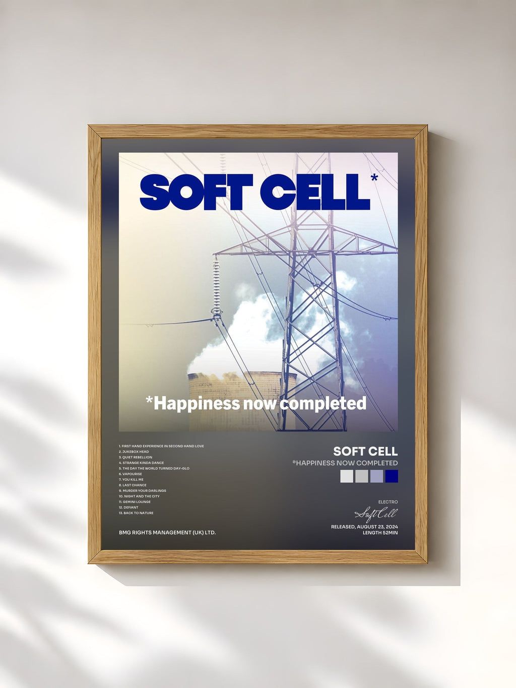 #bois Tableau de l'album *Happiness Now Completed de Soft Cell, cadre en bois brut, imprimé et encadré en France