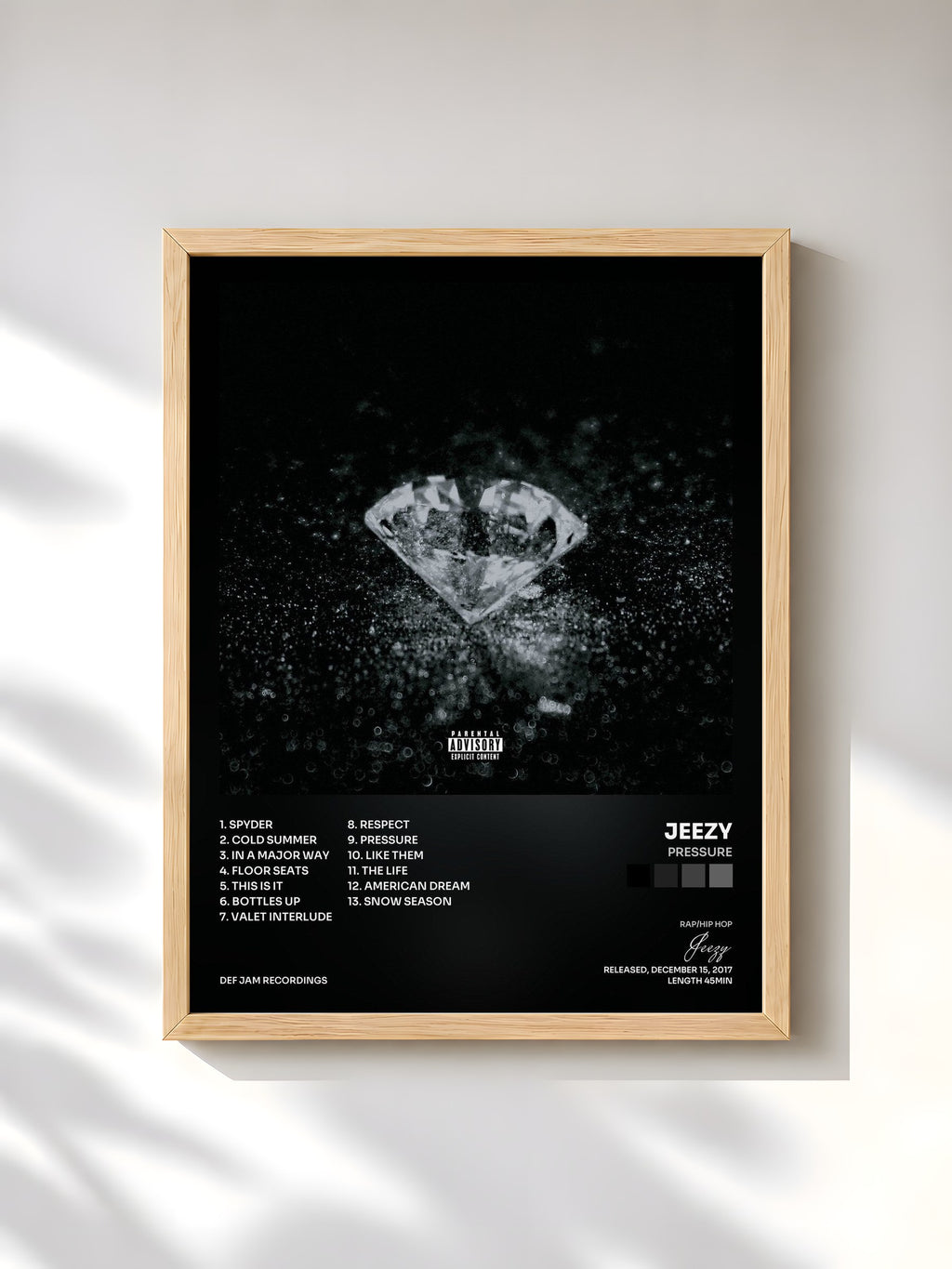 #bois Tableau de l'album Pressure de Jeezy, cadre en bois brut, imprimé et encadré en France