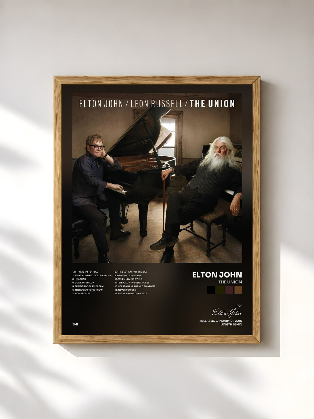 #bois Tableau de l'album The Union de Elton John, cadre en bois brut, imprimé et encadré en France