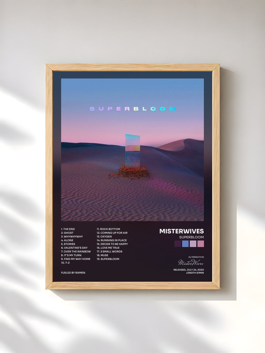 #bois Tableau de l'album SUPERBLOOM de MisterWives, cadre en bois brut, imprimé et encadré en France