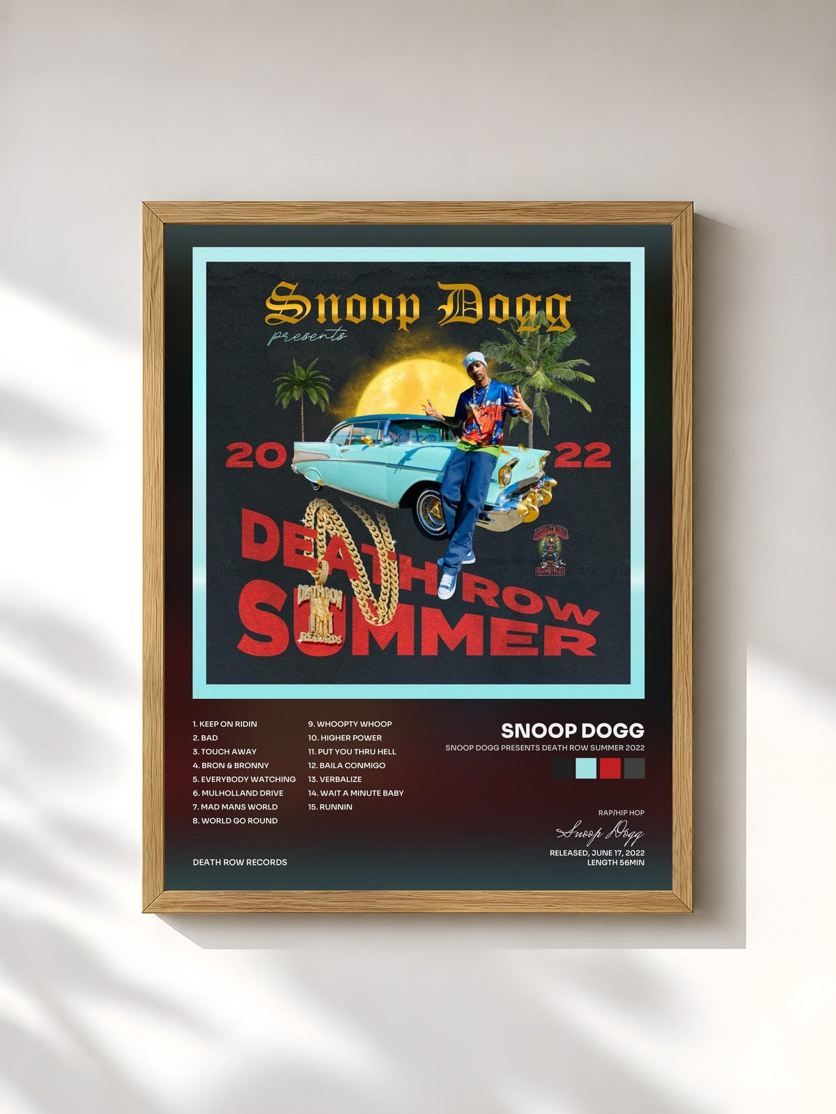 #bois Tableau de l'album Snoop Dogg Presents Death Row Summer 2022 de Snoop Dogg, cadre en bois brut, imprimé et encadré en France