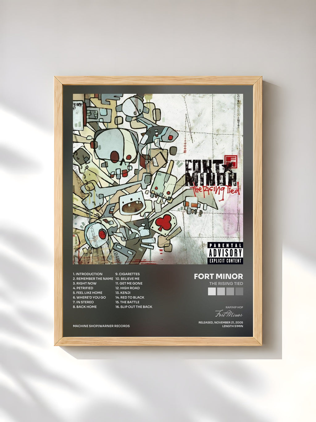 #bois Tableau de l'album The Rising Tied de Fort Minor, cadre en bois brut, imprimé et encadré en France