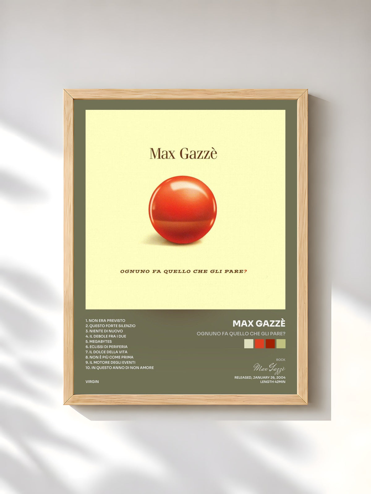 #bois Tableau de l'album Ognuno Fa Quello Che Gli Pare? de Max Gazzè, cadre en bois brut, imprimé et encadré en France