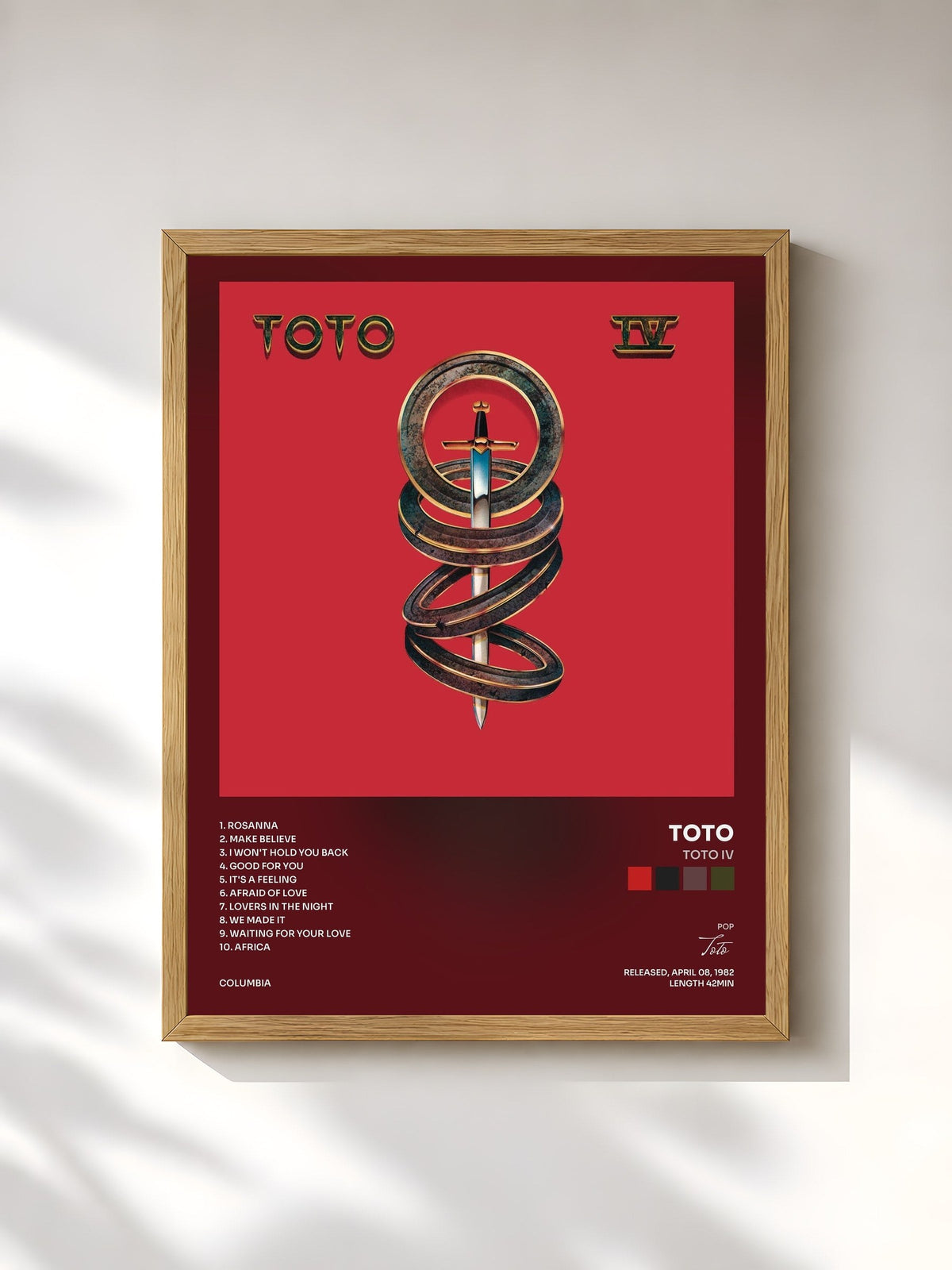 #bois Tableau de l'album Toto IV de Toto, cadre en bois brut, imprimé et encadré en France
