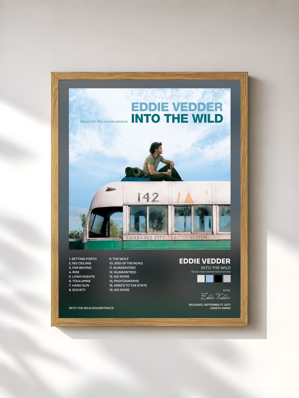 #bois Tableau de l'album Into The Wild (Music For The Motion Picture) de Eddie Vedder, cadre en bois brut, imprimé et encadré en France