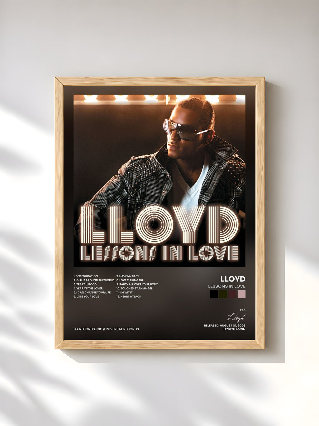 #bois Tableau de l'album Lessons In Love de Lloyd, cadre en bois brut, imprimé et encadré en France