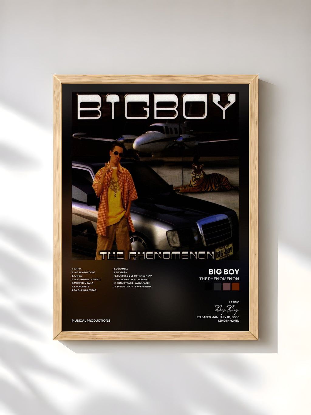 #bois Tableau de l'album The Phenomenon de Big Boy, cadre en bois brut, imprimé et encadré en France