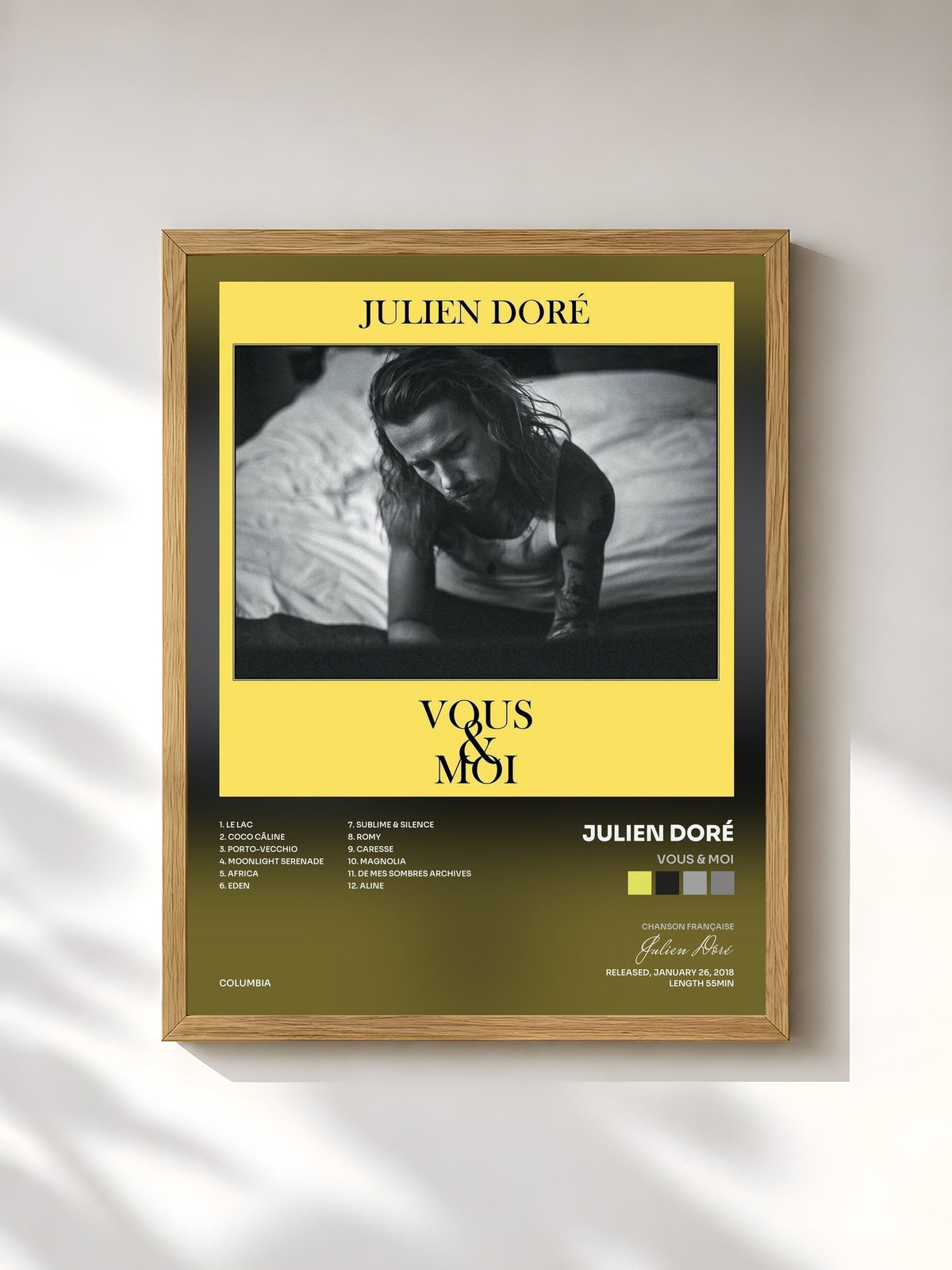 #bois Tableau de l'album Vous & moi de Julien Doré, cadre en bois brut, imprimé et encadré en France