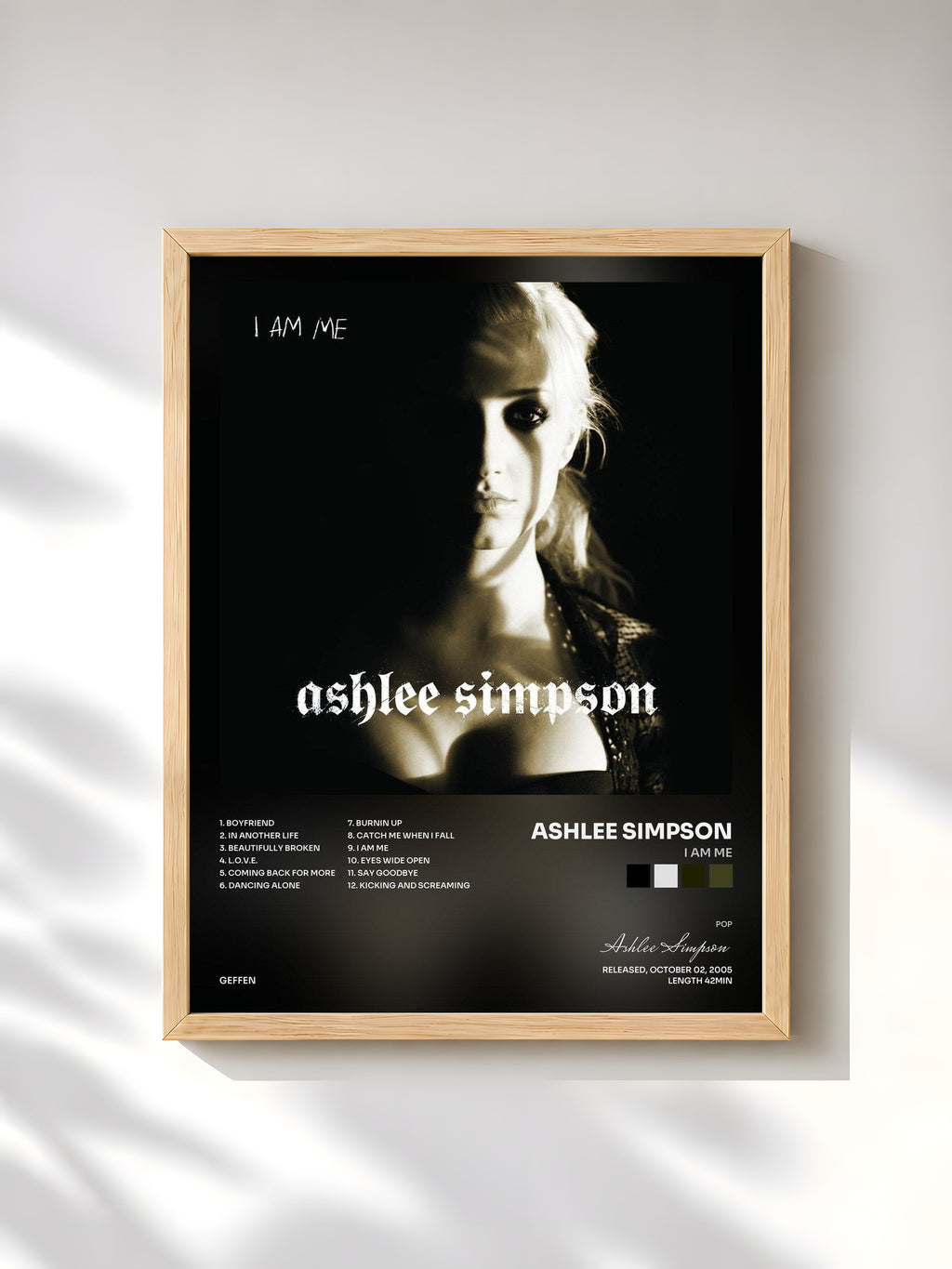 #bois Tableau de l'album I Am Me de Ashlee Simpson, cadre en bois brut, imprimé et encadré en France
