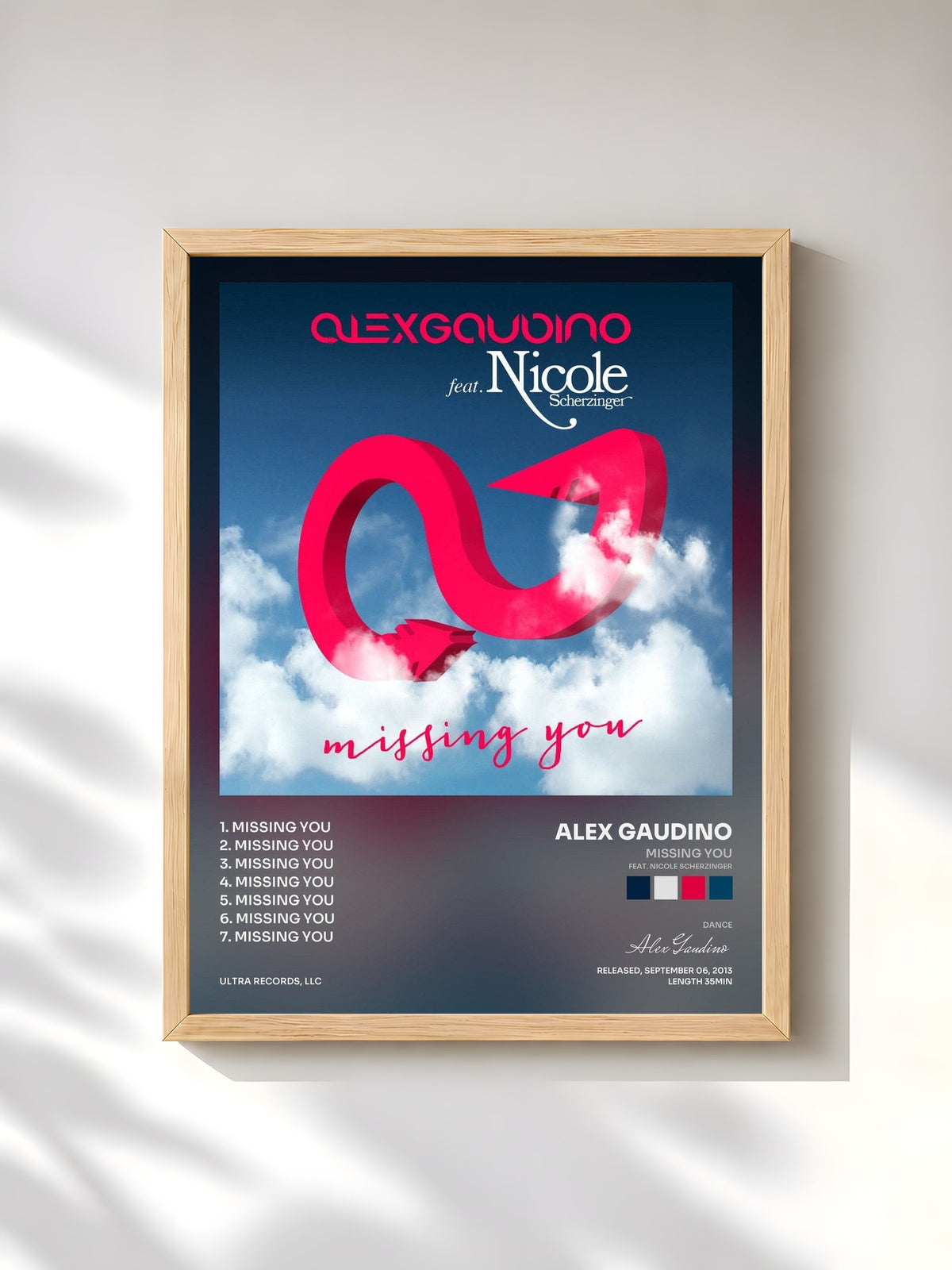 #bois Tableau de l'album Missing You (feat. Nicole Scherzinger) de Alex Gaudino, cadre en bois brut, imprimé et encadré en France