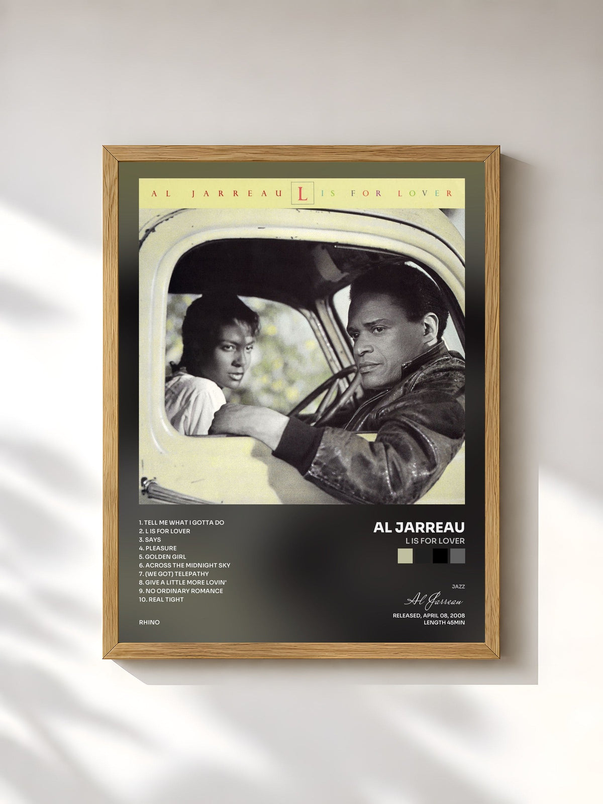 #bois Tableau de l'album L Is for Lover de Al Jarreau, cadre en bois brut, imprimé et encadré en France