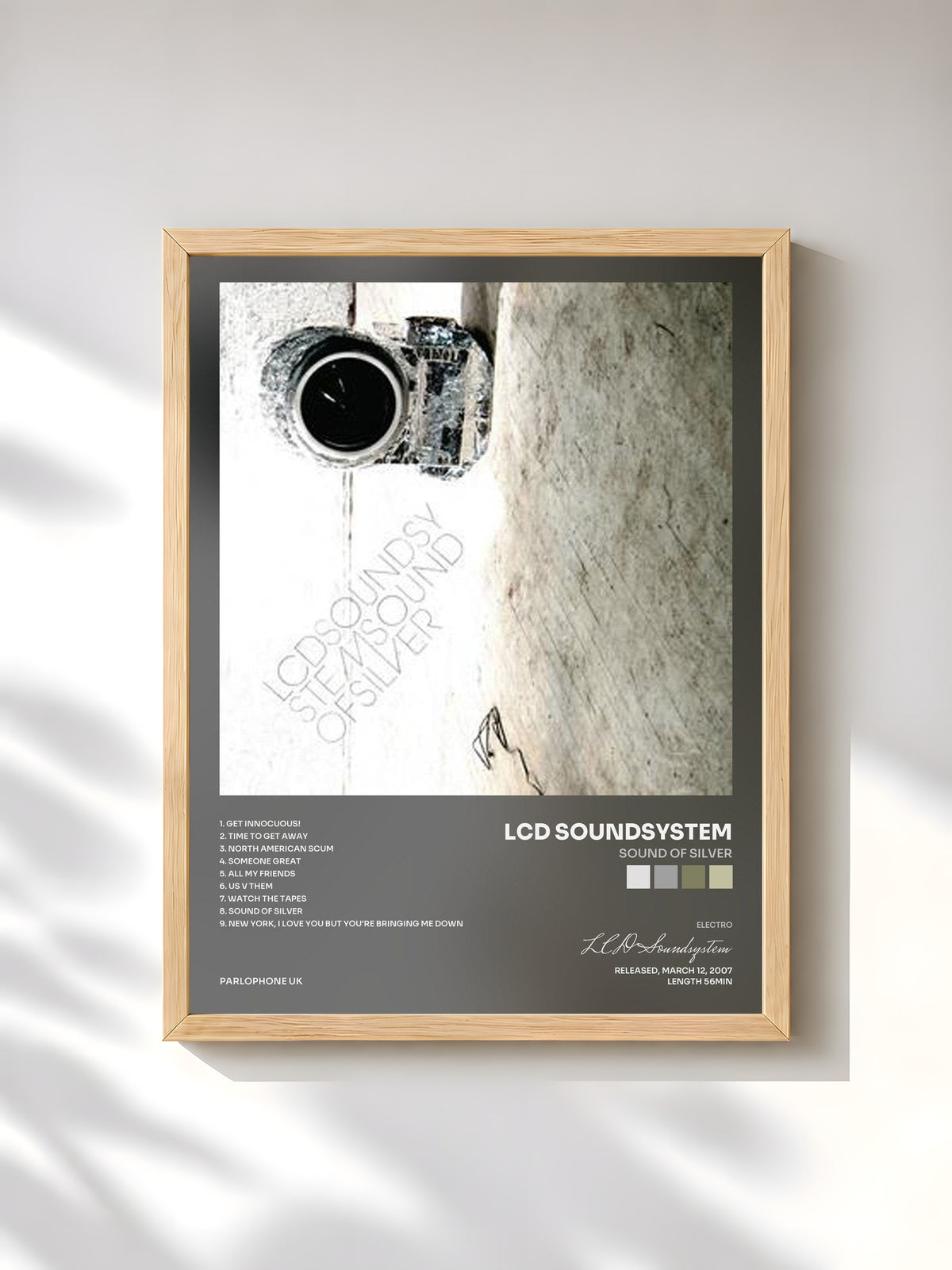 #bois Tableau de l'album Sound of Silver de LCD Soundsystem, cadre en bois brut, imprimé et encadré en France