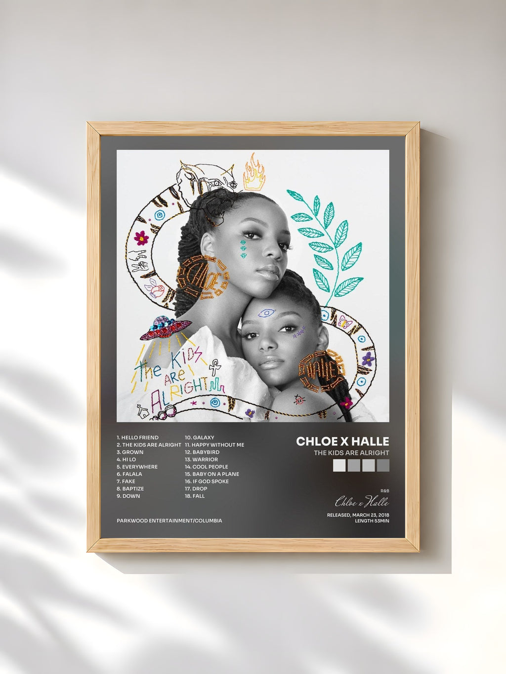 #bois Tableau de l'album The Kids Are Alright de Chloe x Halle, cadre en bois brut, imprimé et encadré en France