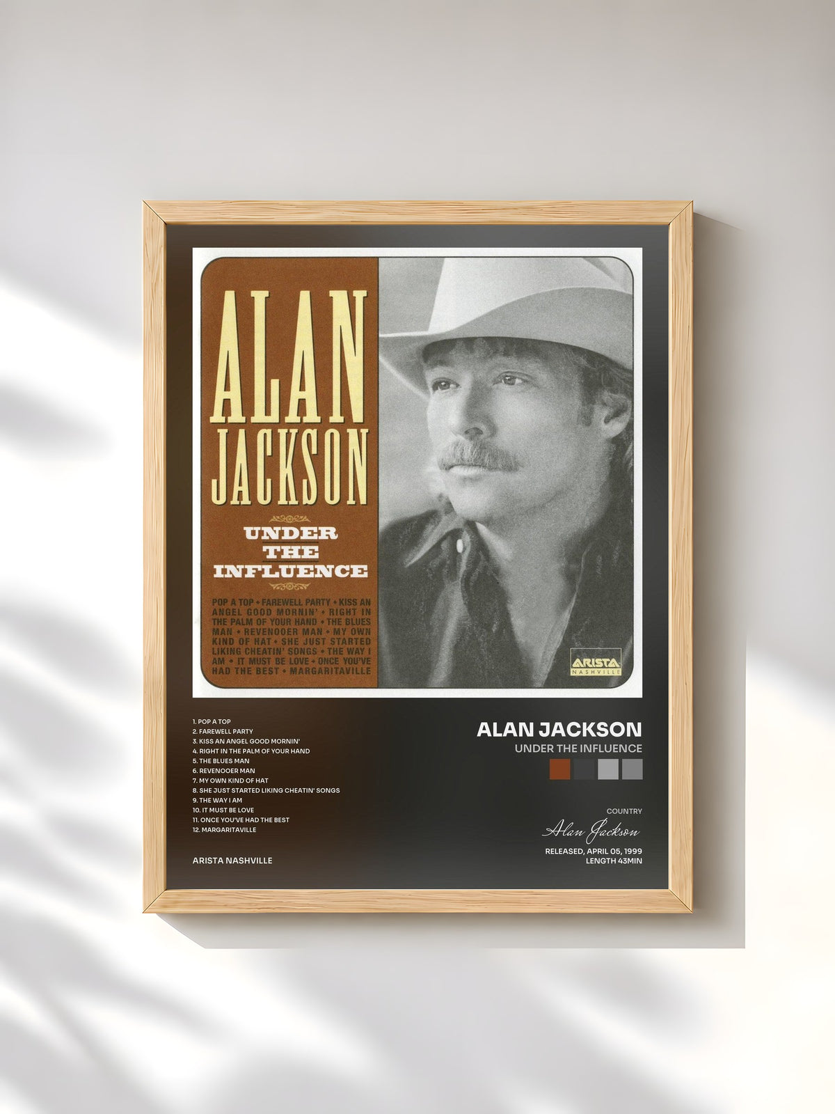 #bois Tableau de l'album Under The Influence de Alan Jackson, cadre en bois brut, imprimé et encadré en France