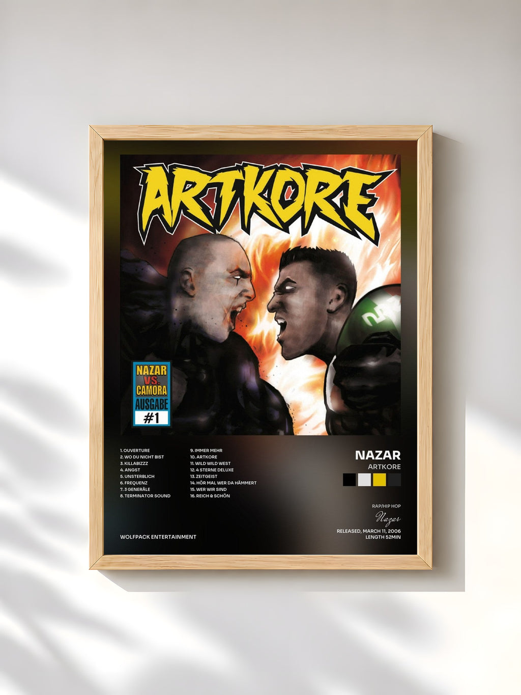 #bois Tableau de l'album Artkore de Nazar, cadre en bois brut, imprimé et encadré en France