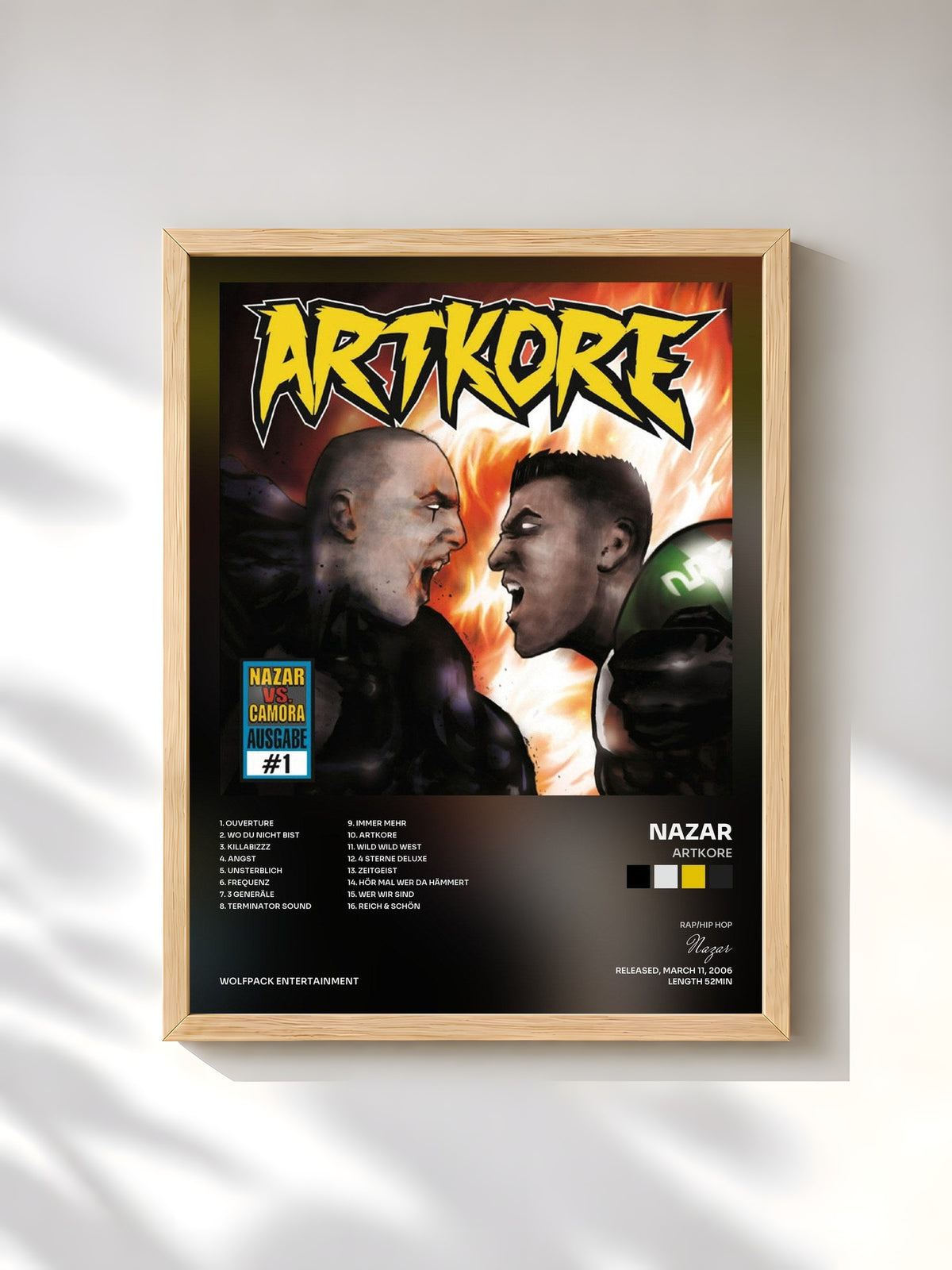 #bois Tableau de l'album Artkore de Nazar, cadre en bois brut, imprimé et encadré en France