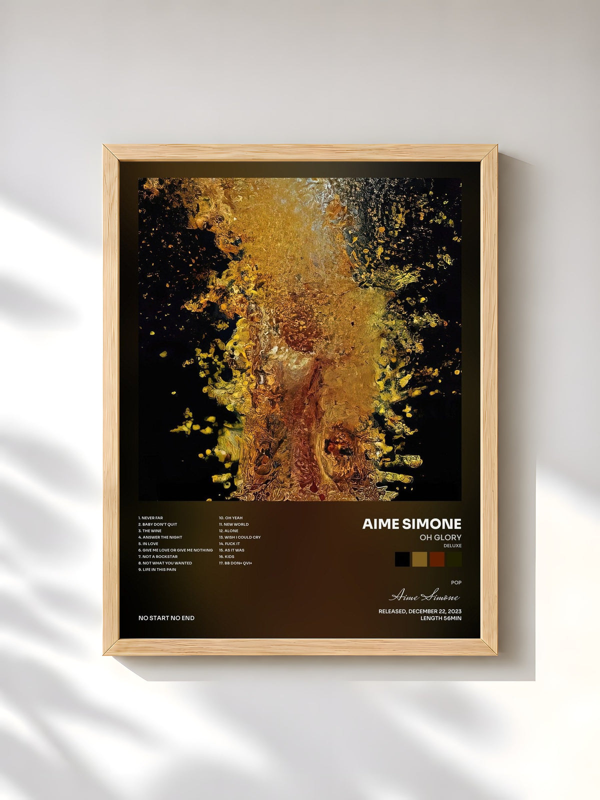 #bois Tableau de l'album Oh Glory (Deluxe) de Aime Simone, cadre en bois brut, imprimé et encadré en France