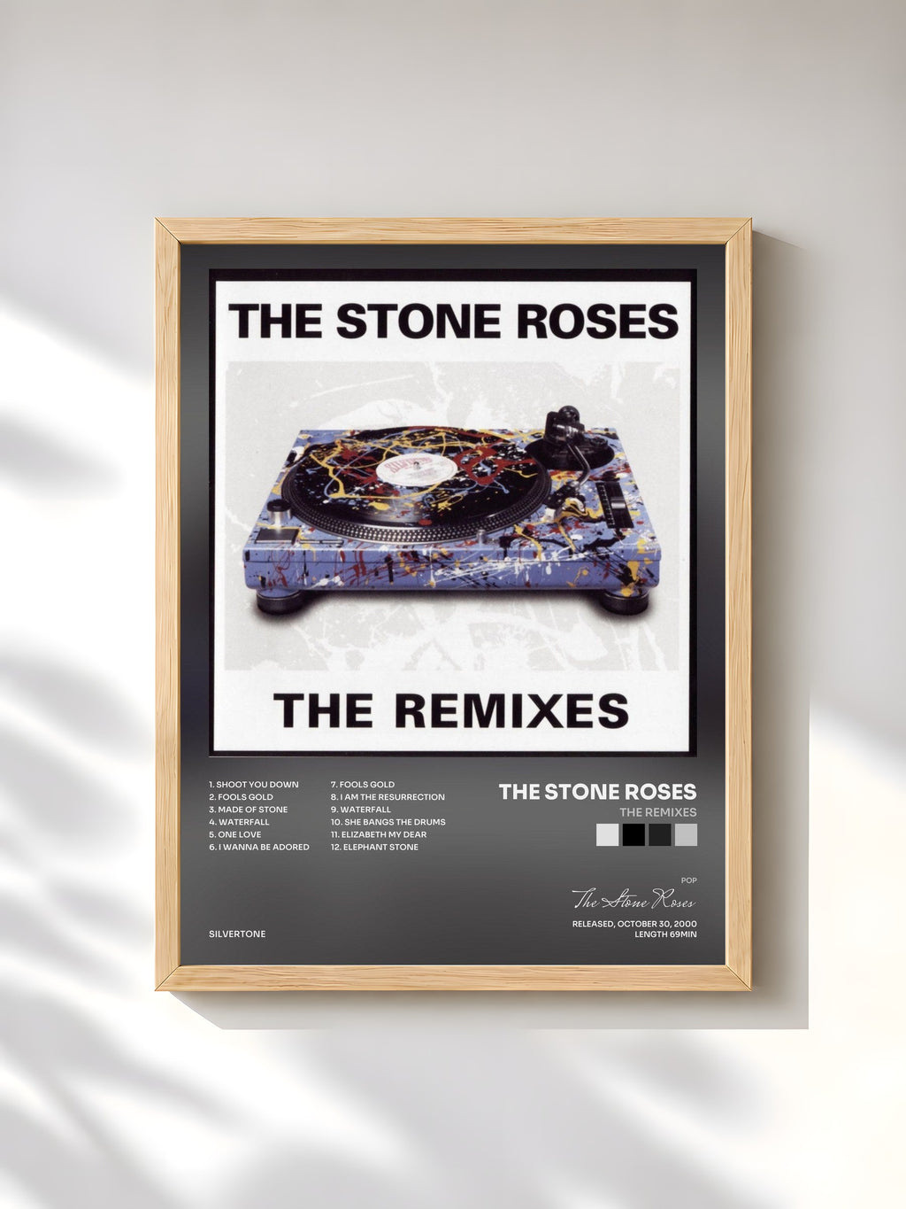 #bois Tableau de l'album The Remixes de The Stone Roses, cadre en bois brut, imprimé et encadré en France