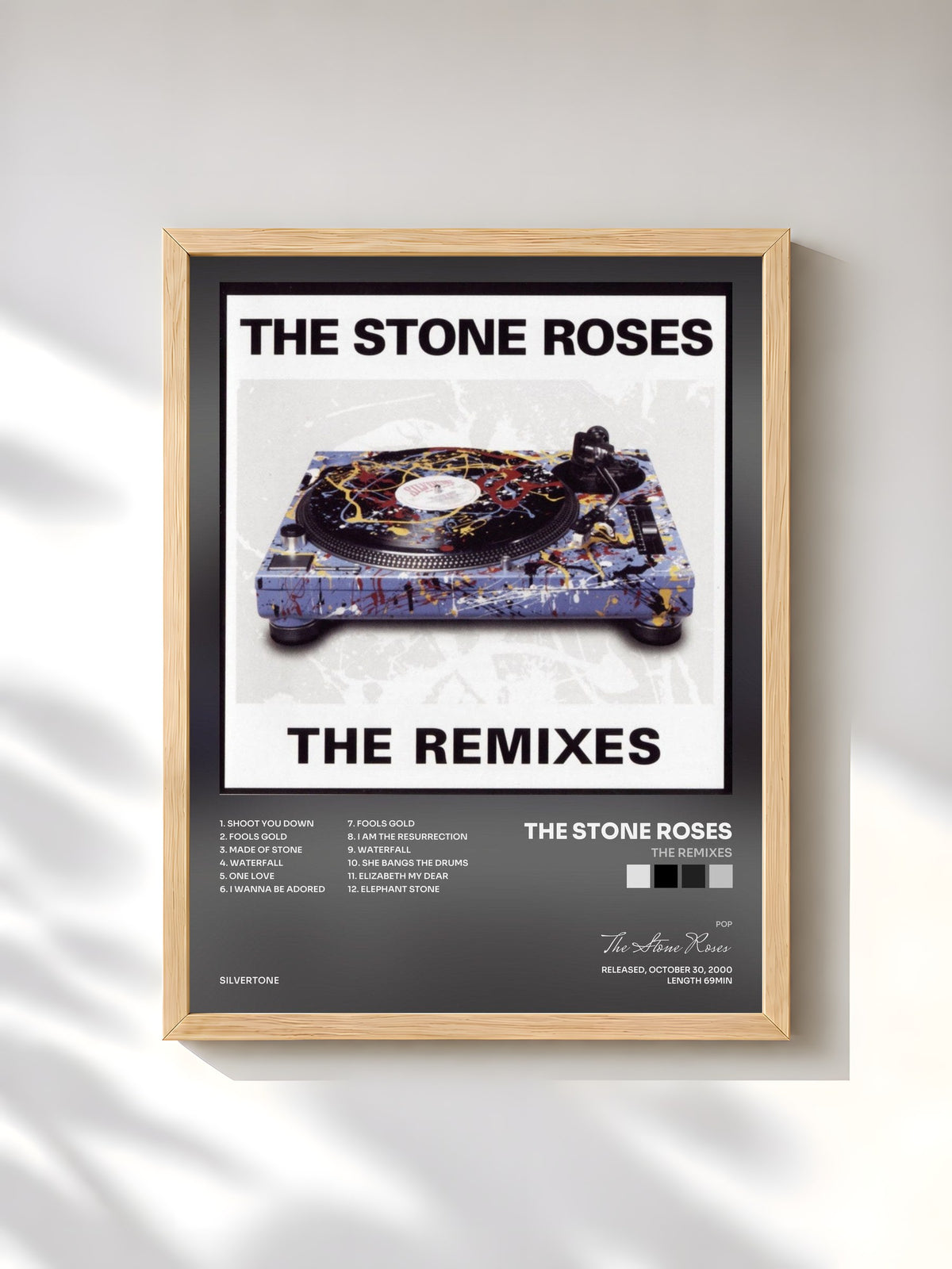 #bois Tableau de l'album The Remixes de The Stone Roses, cadre en bois brut, imprimé et encadré en France