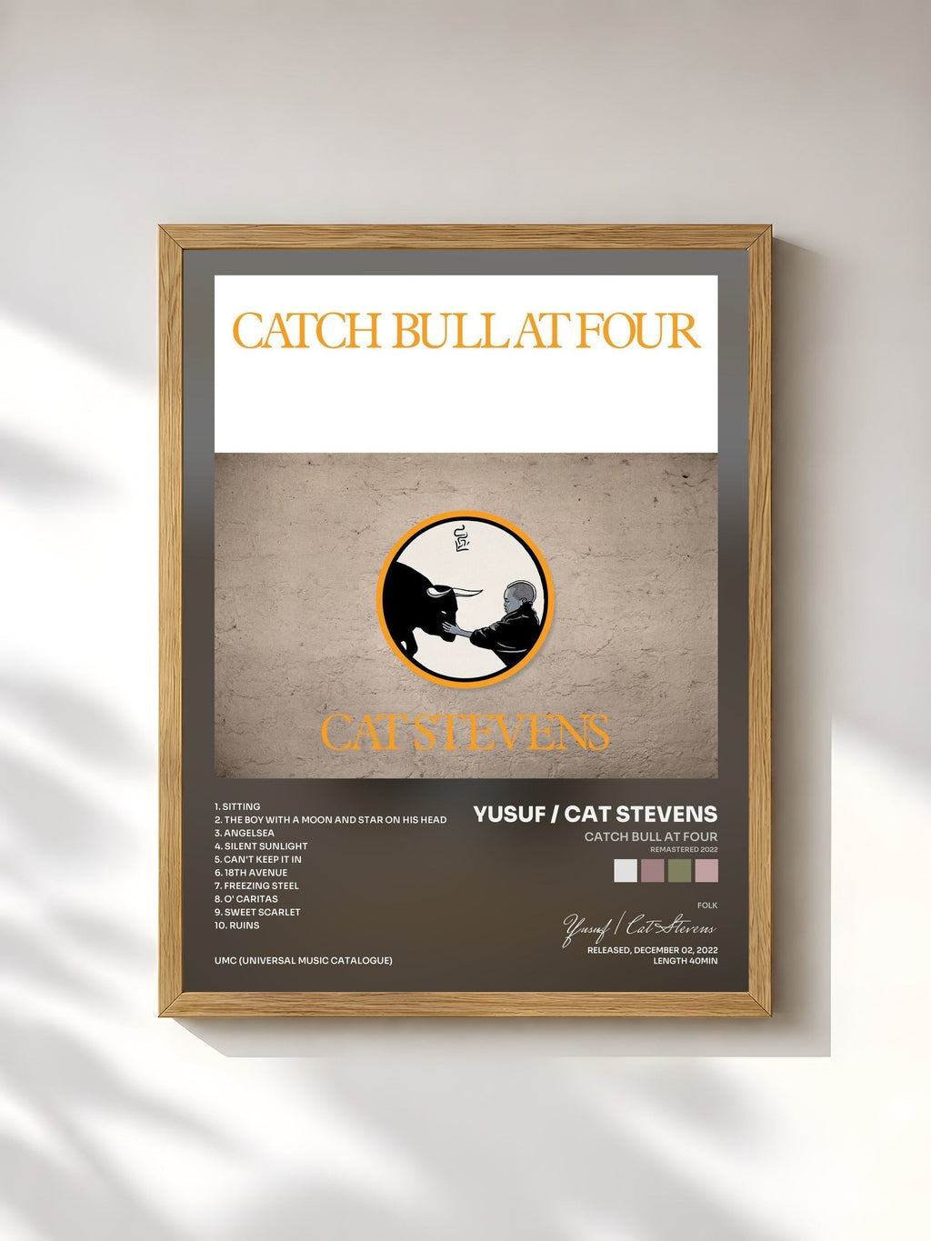 #bois Tableau de l'album Catch Bull At Four (Remastered 2022) de Yusuf / Cat Stevens, cadre en bois brut, imprimé et encadré en France