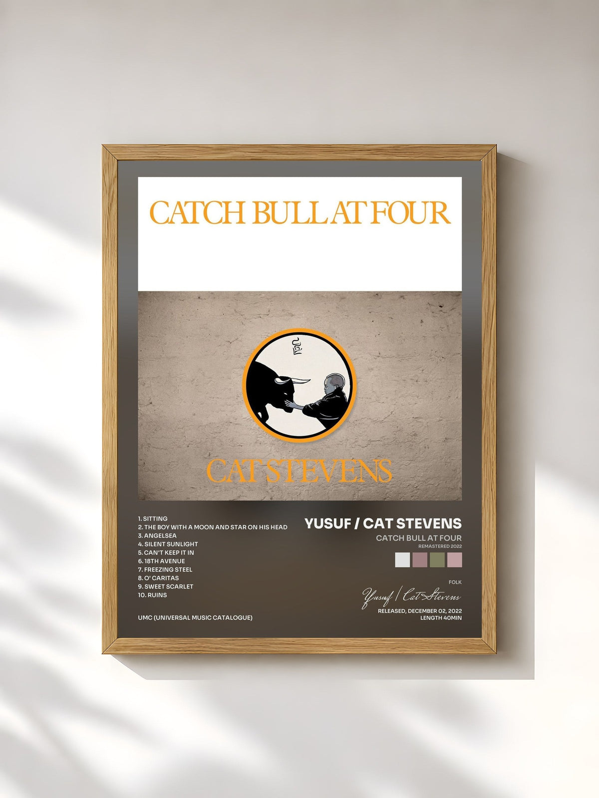 #bois Tableau de l'album Catch Bull At Four (Remastered 2022) de Yusuf / Cat Stevens, cadre en bois brut, imprimé et encadré en France