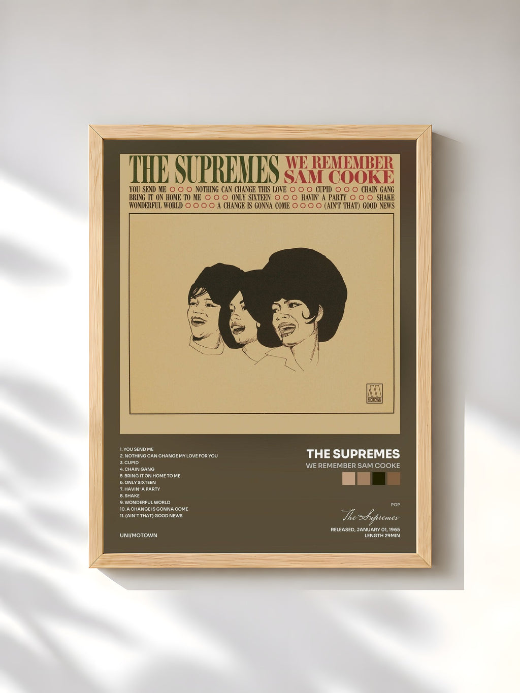 #bois Tableau de l'album We Remember Sam Cooke de The Supremes, cadre en bois brut, imprimé et encadré en France