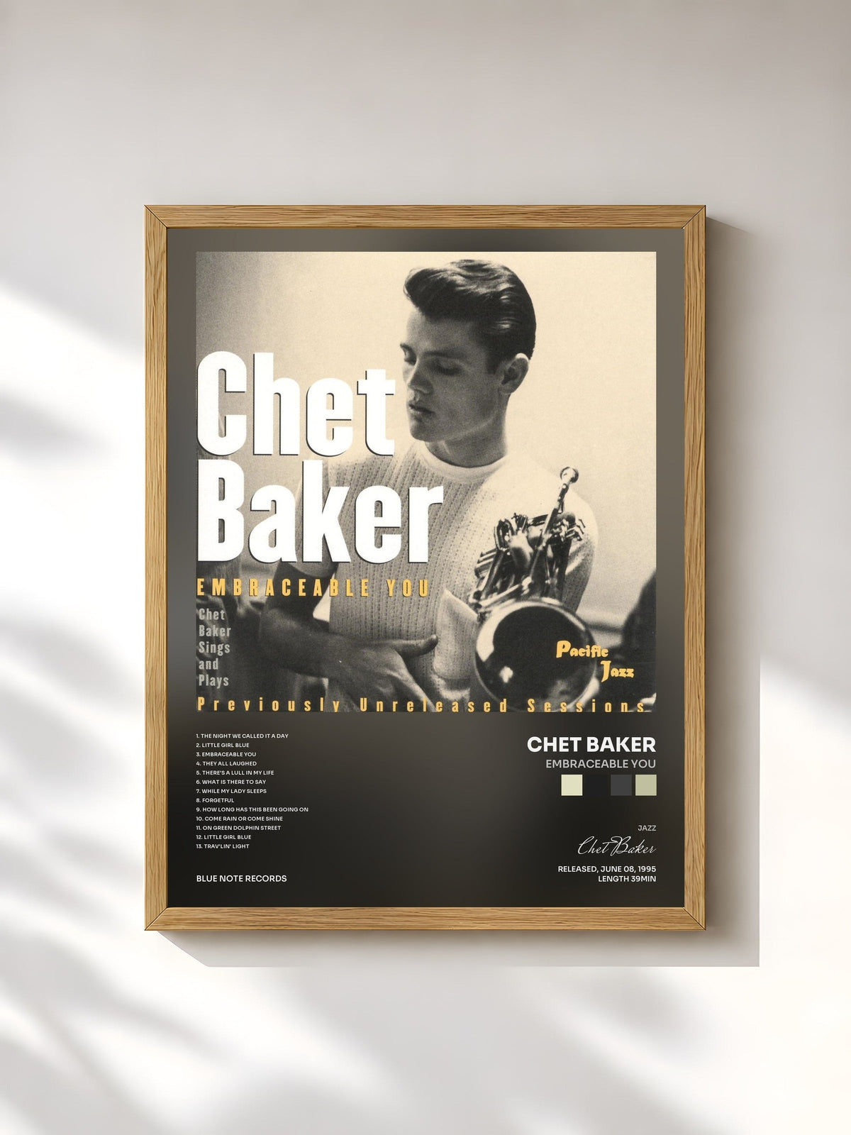 #bois Tableau de l'album Embraceable You de Chet Baker, cadre en bois brut, imprimé et encadré en France