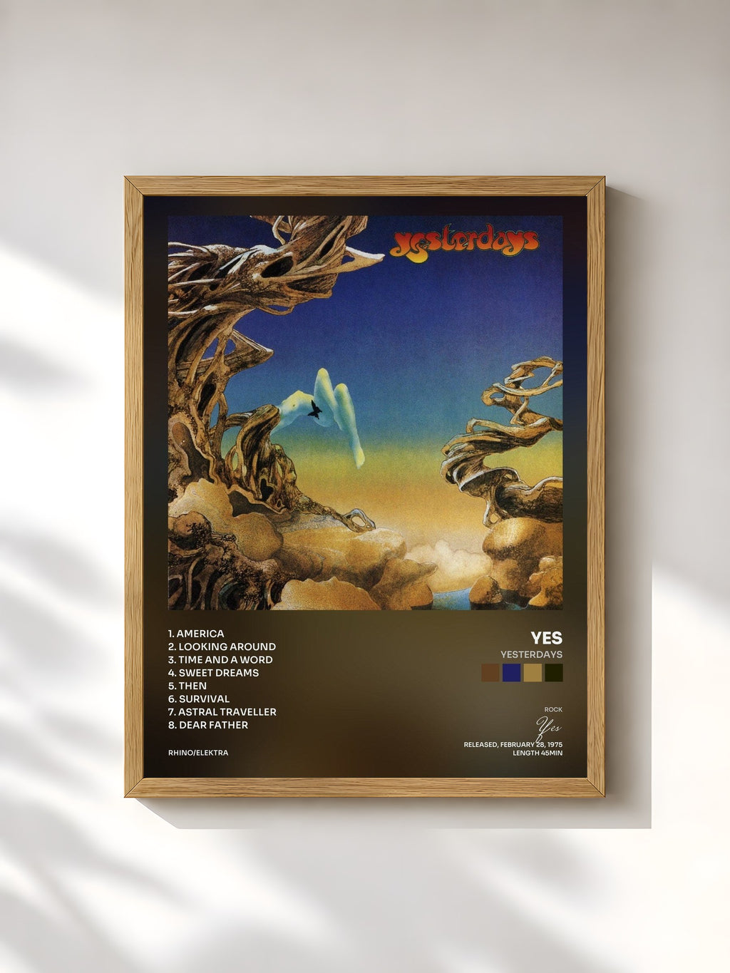 #bois Tableau de l'album Yesterdays de Yes, cadre en bois brut, imprimé et encadré en France