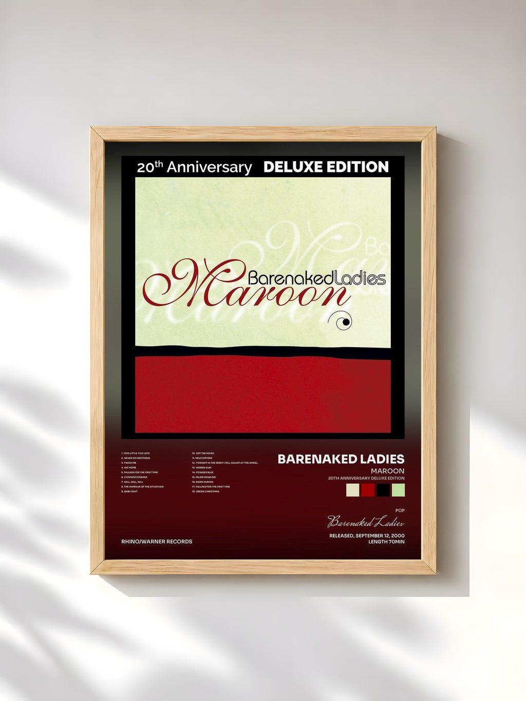 #bois Tableau de l'album Maroon (20th Anniversary Deluxe Edition) de Barenaked Ladies, cadre en bois brut, imprimé et encadré en France