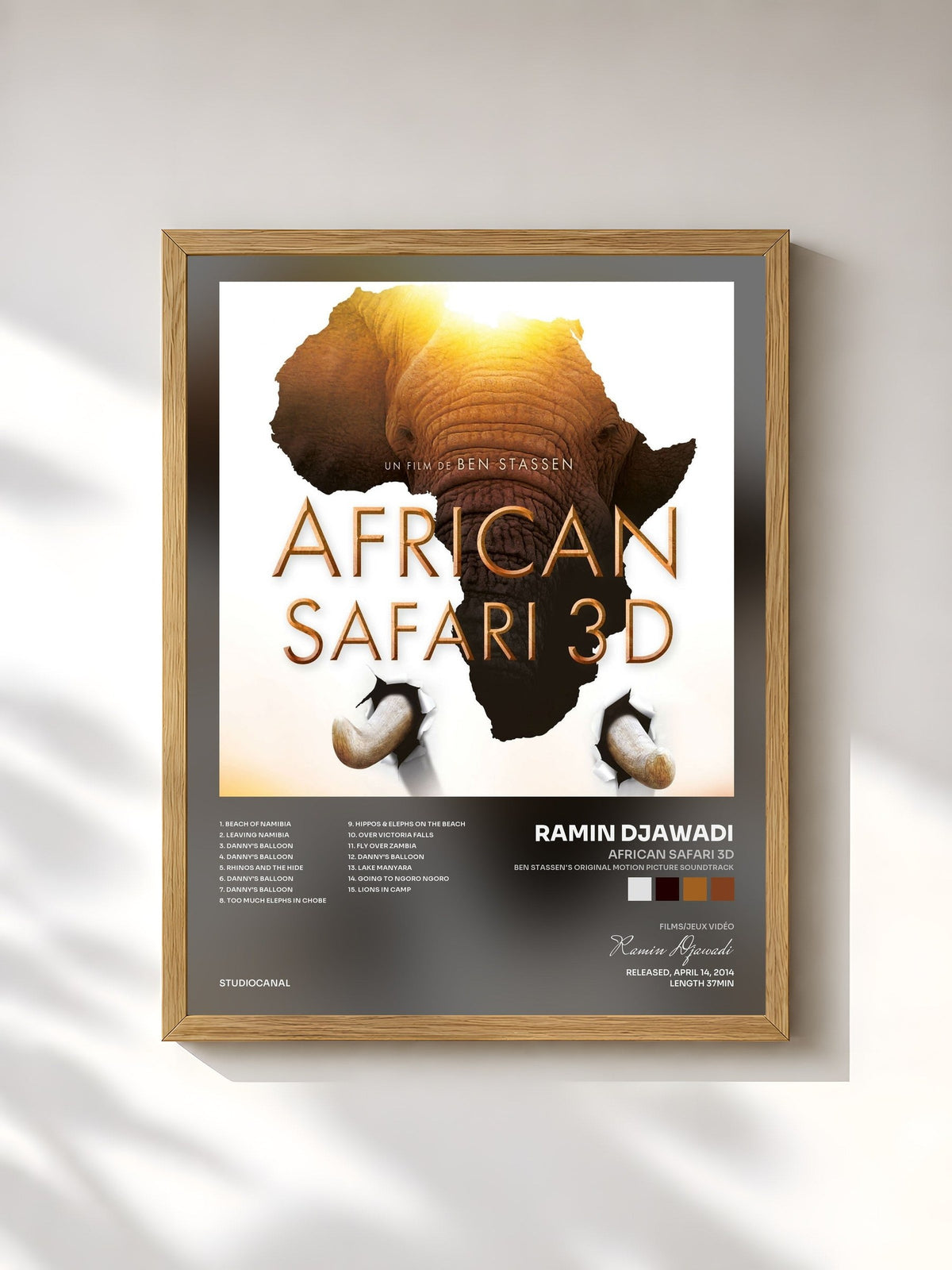 #bois Tableau de l'album African Safari 3D (Ben Stassen's Original Motion Picture Soundtrack) de Ramin Djawadi, cadre en bois brut, imprimé et encadré en France