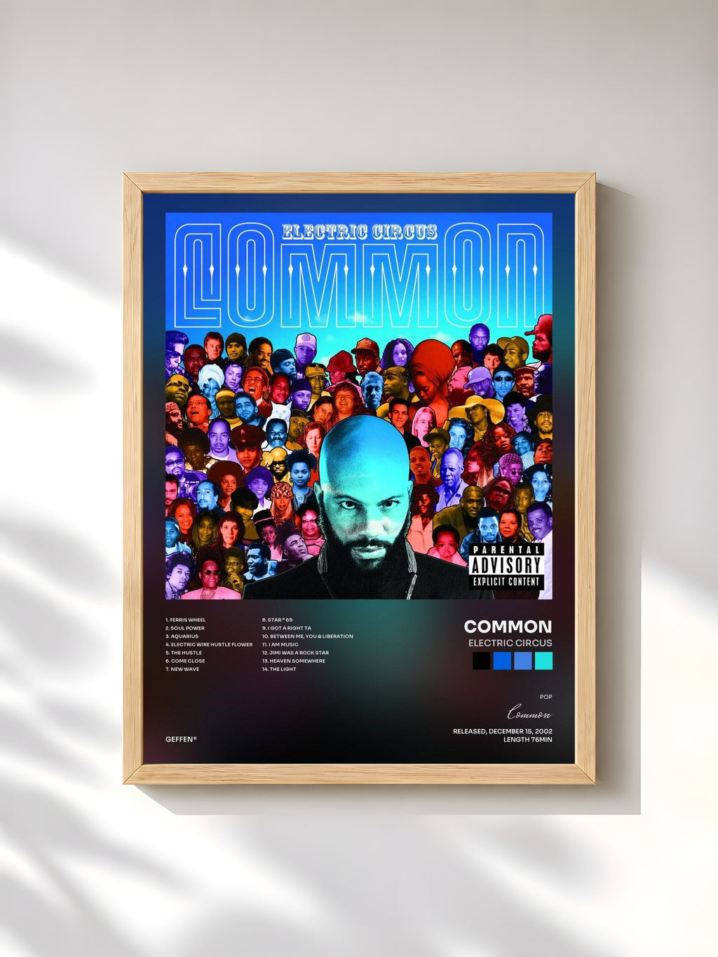 #bois Tableau de l'album Electric Circus de Common, cadre en bois brut, imprimé et encadré en France
