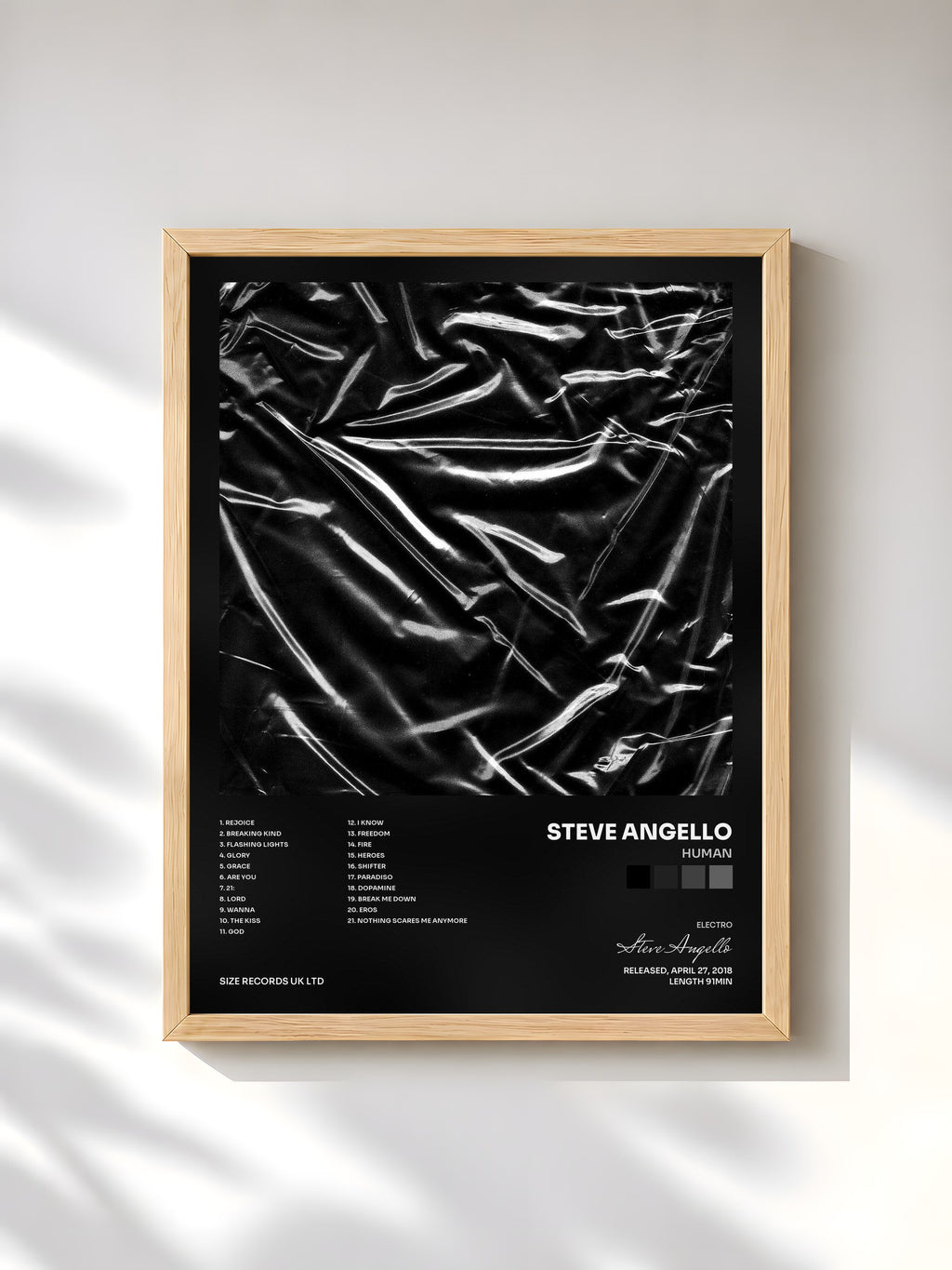 #bois Tableau de l'album HUMAN de Steve Angello, cadre en bois brut, imprimé et encadré en France