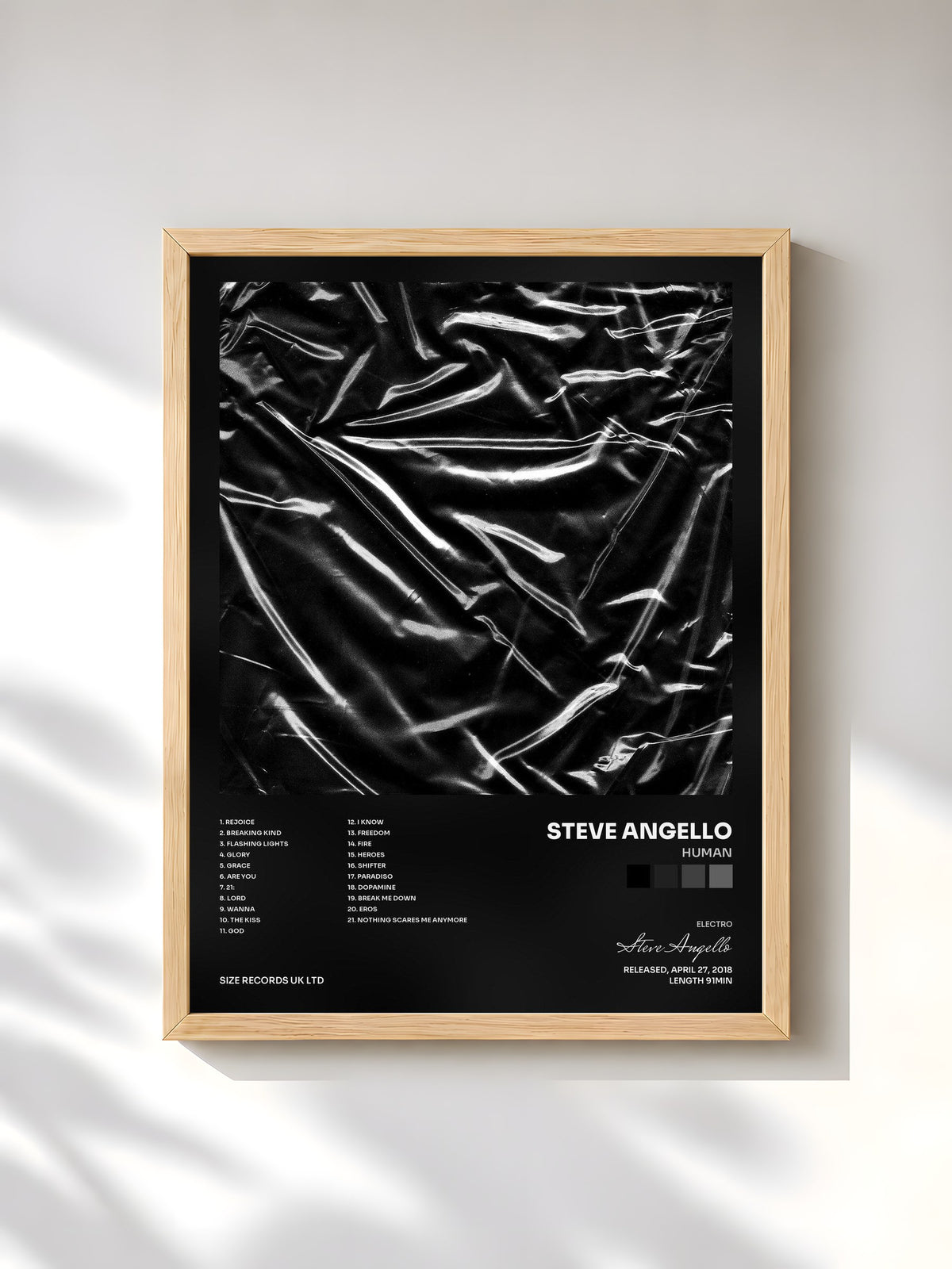 #bois Tableau de l'album HUMAN de Steve Angello, cadre en bois brut, imprimé et encadré en France
