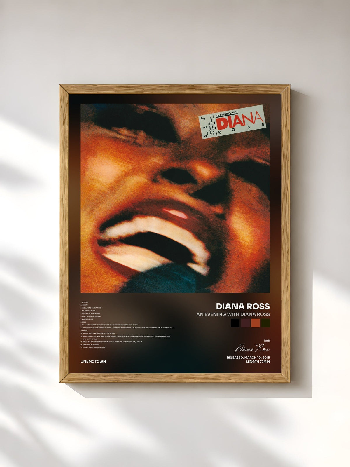 #bois Tableau de l'album An Evening With Diana Ross de Diana Ross, cadre en bois brut, imprimé et encadré en France