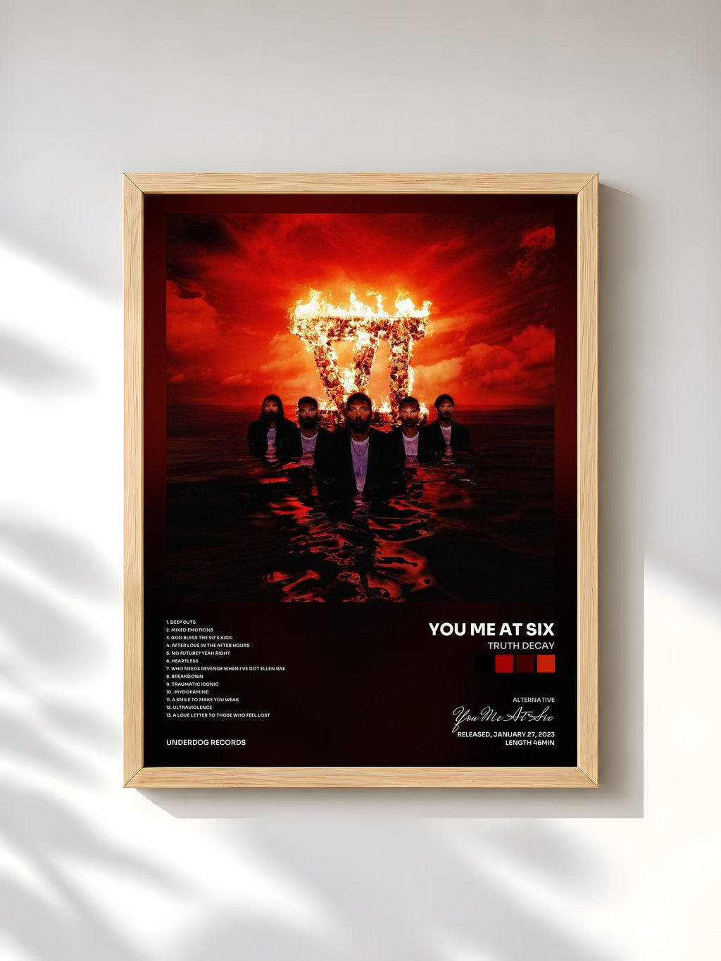 #bois Tableau de l'album Truth Decay de You Me At Six, cadre en bois brut, imprimé et encadré en France