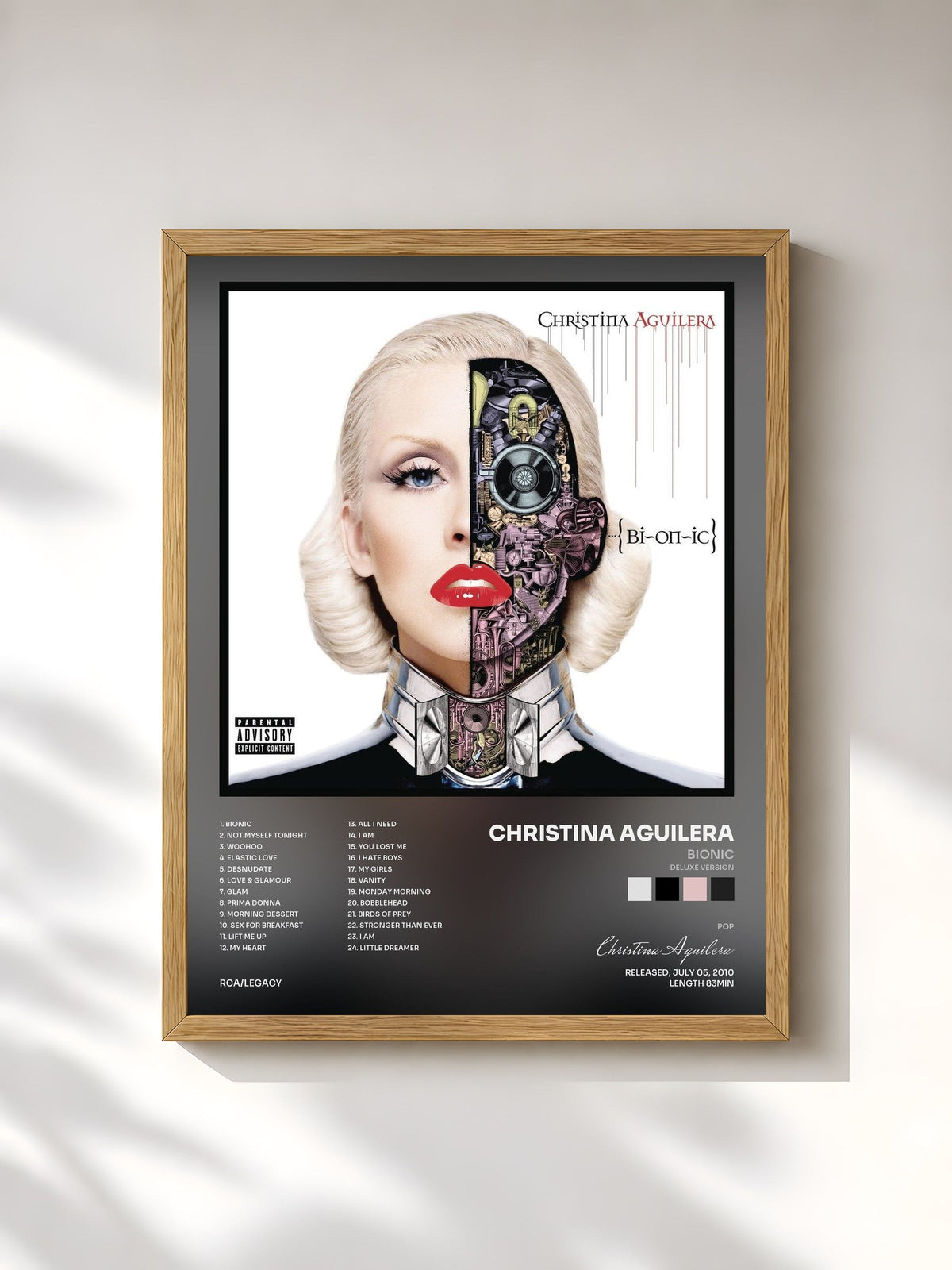 #bois Tableau de l'album Bionic (Deluxe Version) de Christina Aguilera, cadre en bois brut, imprimé et encadré en France