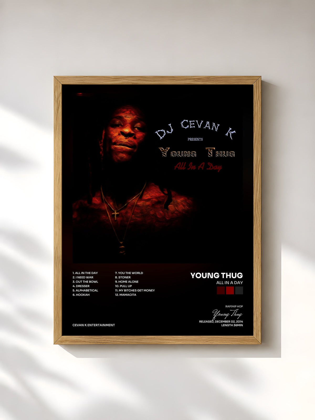 #bois Tableau de l'album All in a Day de Young Thug, cadre en bois brut, imprimé et encadré en France