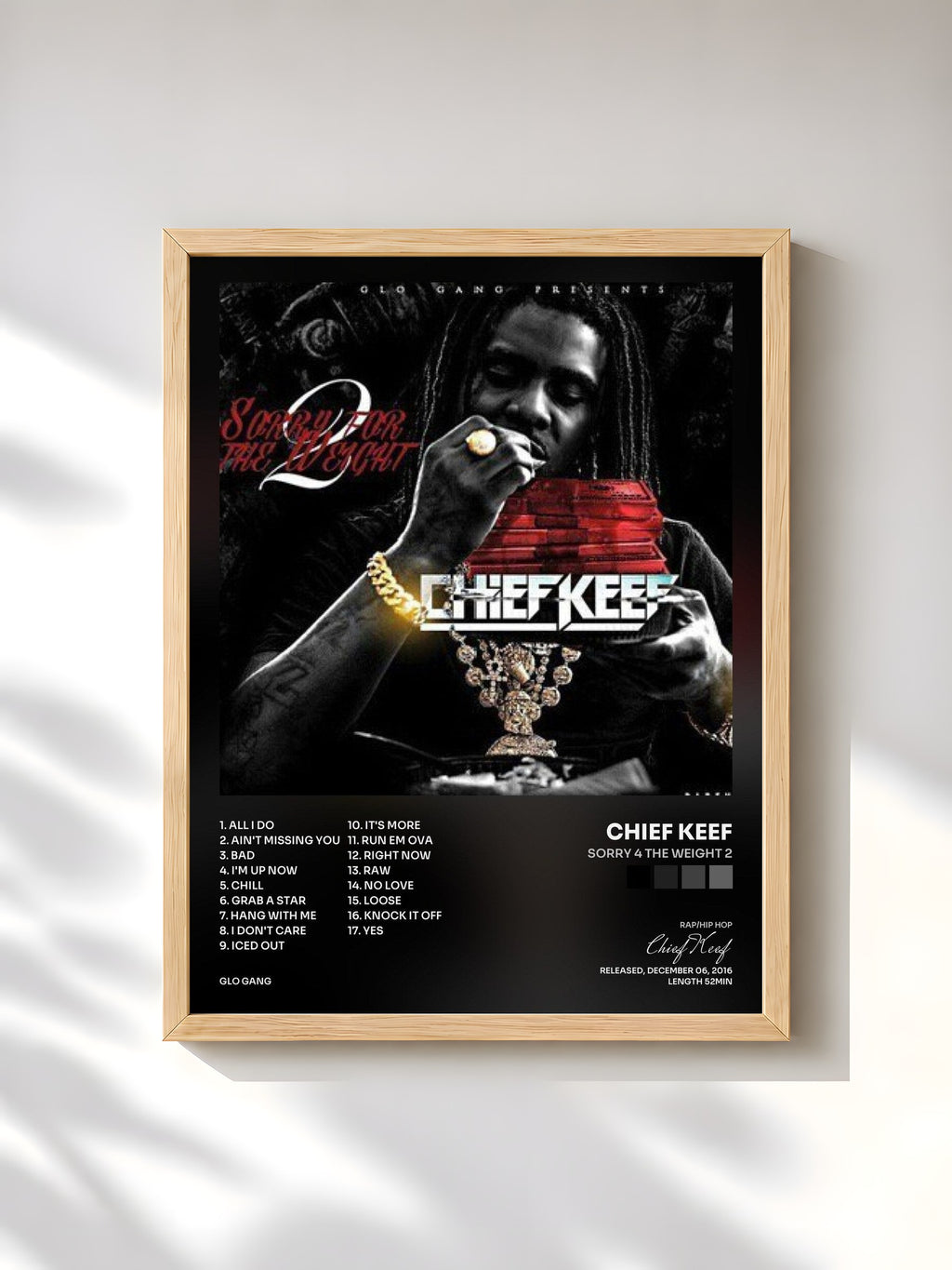 #bois Tableau de l'album Sorry 4 The Weight 2 de Chief Keef, cadre en bois brut, imprimé et encadré en France