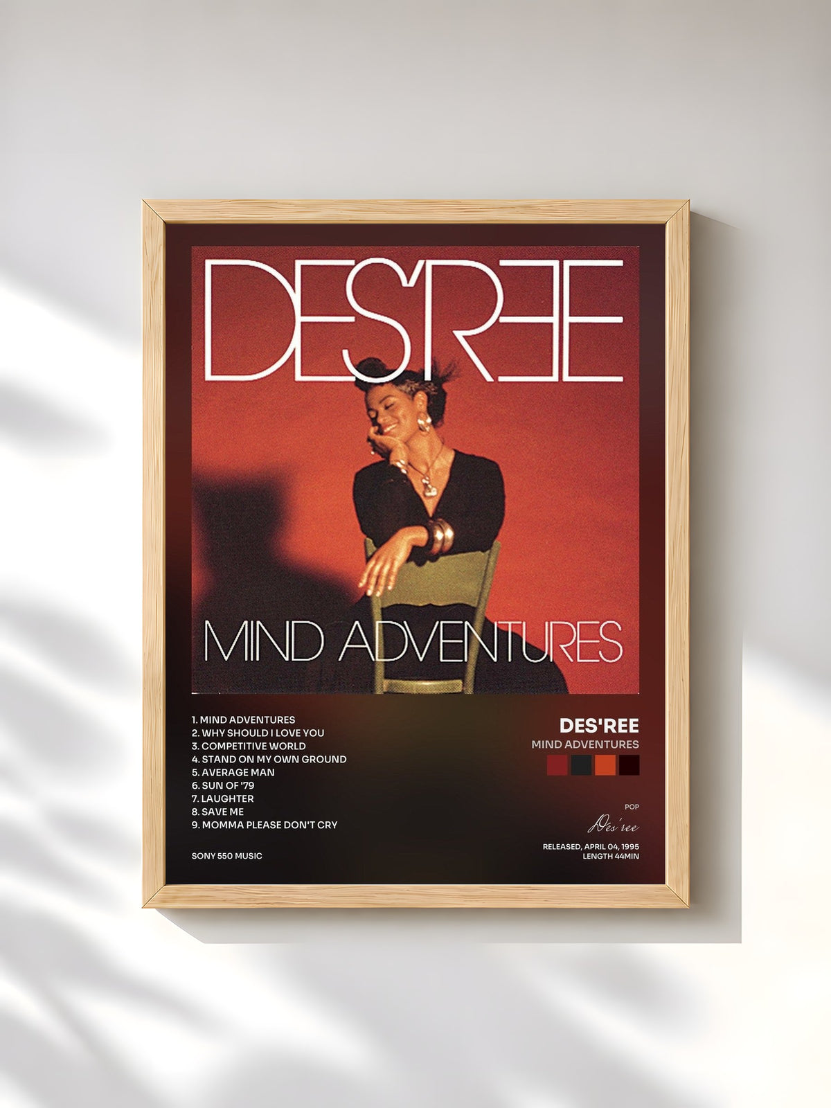 #bois Tableau de l'album Mind Adventures de Des'ree, cadre en bois brut, imprimé et encadré en France