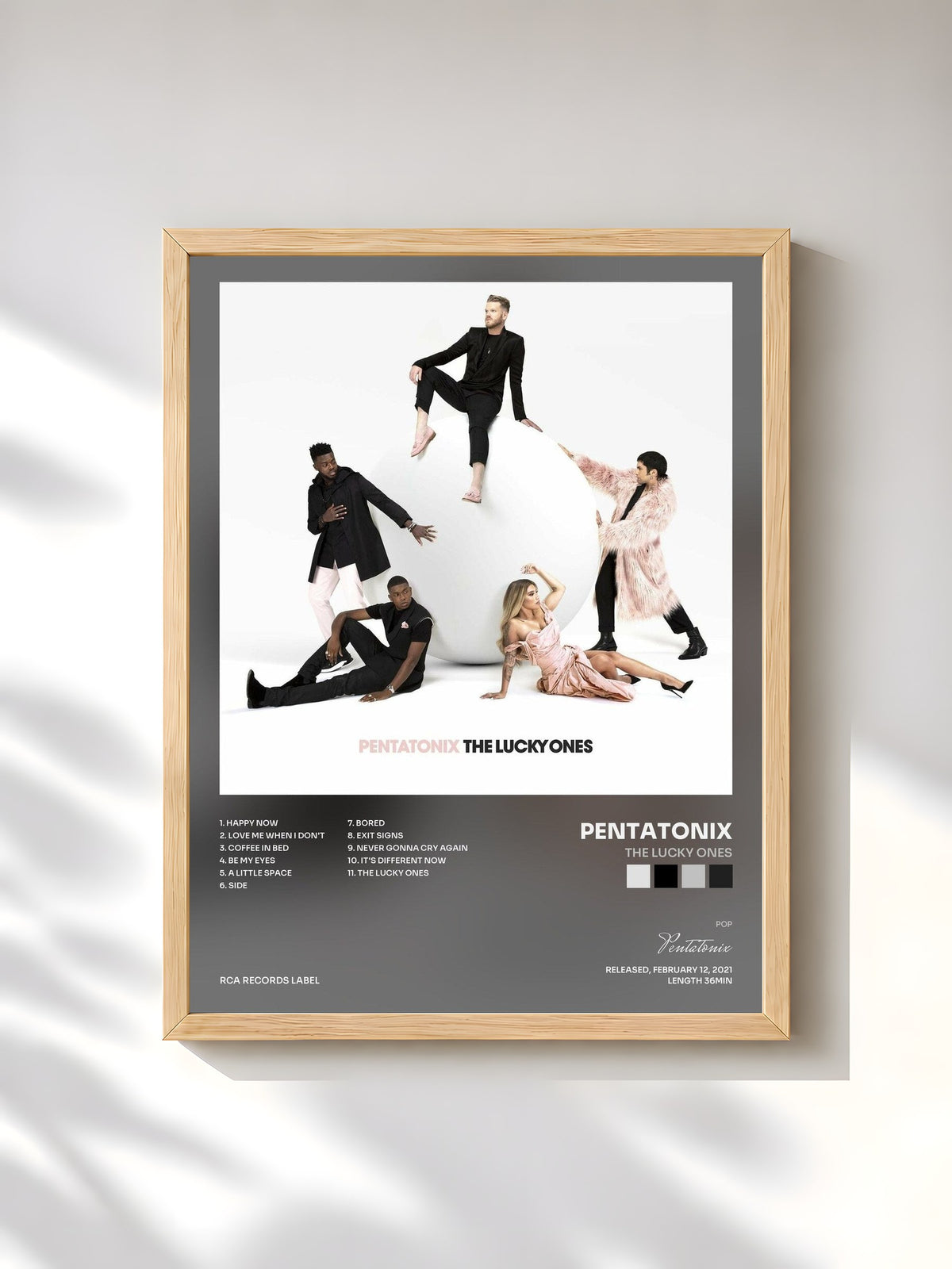 #bois Tableau de l'album The Lucky Ones de Pentatonix, cadre en bois brut, imprimé et encadré en France