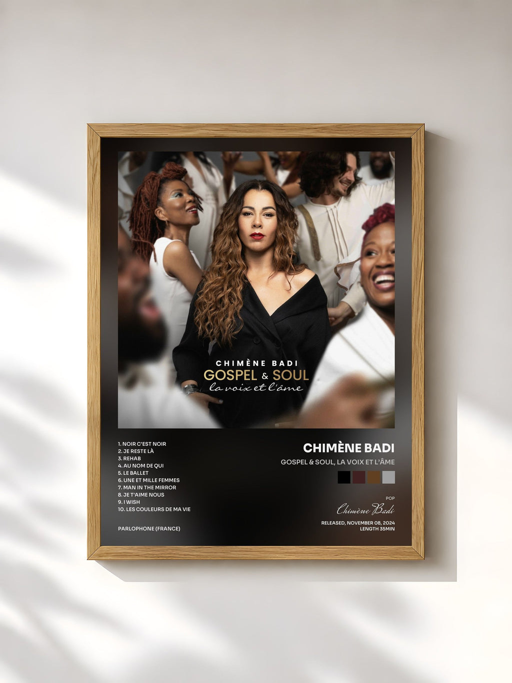 #bois Tableau de l'album GOSPEL & SOUL, la voix et l’âme de Chimène Badi, cadre en bois brut, imprimé et encadré en France