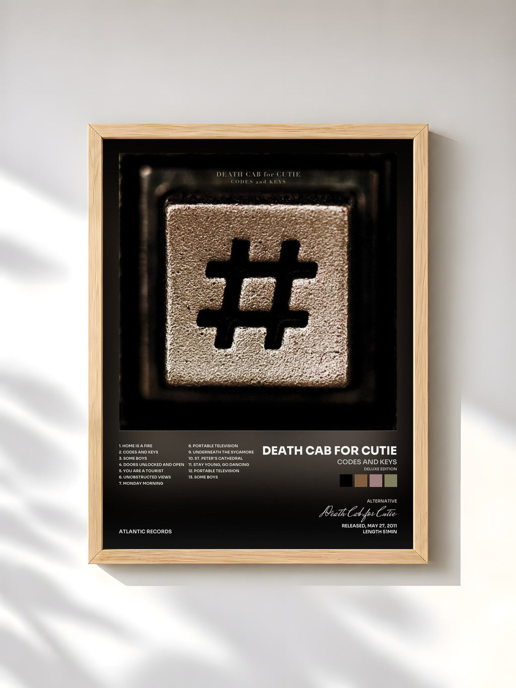 #bois Tableau de l'album Codes and Keys (Deluxe Edition) de Death Cab for Cutie, cadre en bois brut, imprimé et encadré en France