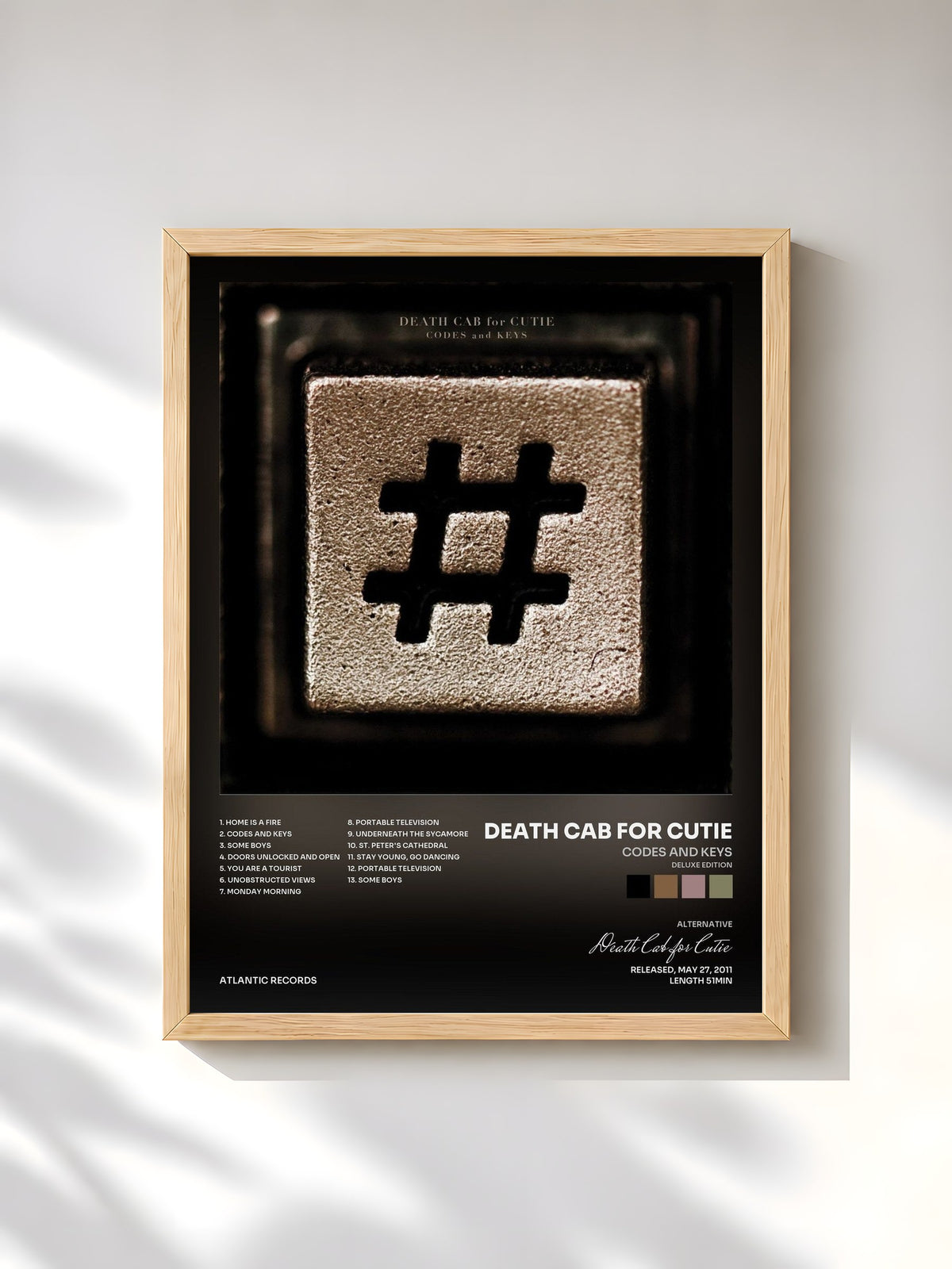 #bois Tableau de l'album Codes and Keys (Deluxe Edition) de Death Cab for Cutie, cadre en bois brut, imprimé et encadré en France