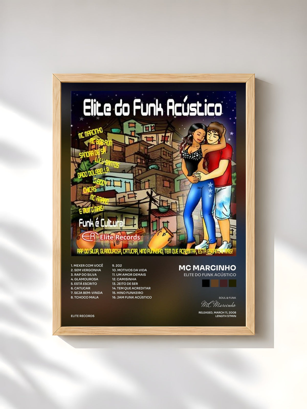 #bois Tableau de l'album Elite do Funk Acústico de MC Marcinho, cadre en bois brut, imprimé et encadré en France