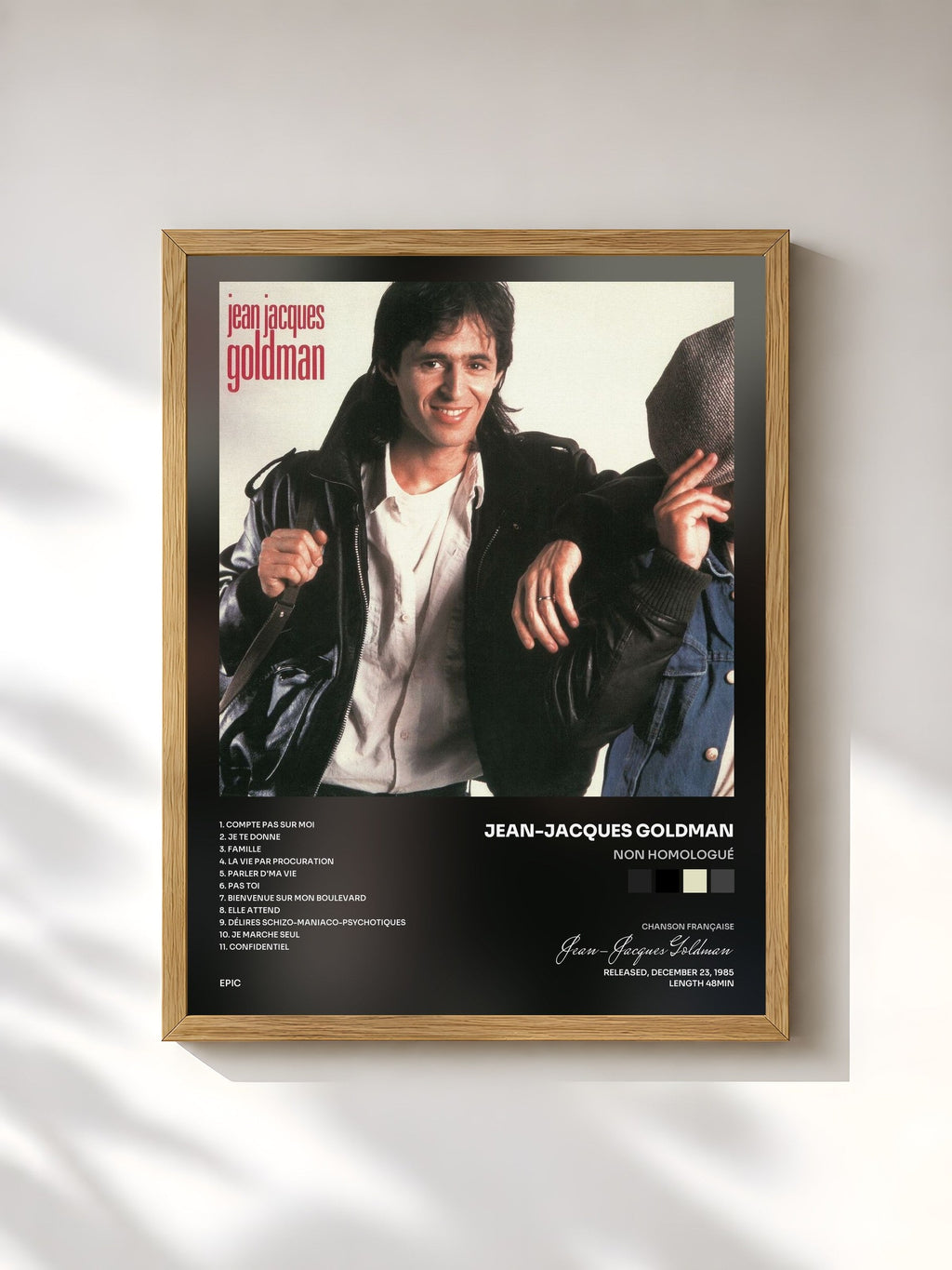 #bois Tableau de l'album Non homologué de Jean-Jacques Goldman, cadre en bois brut, imprimé et encadré en France