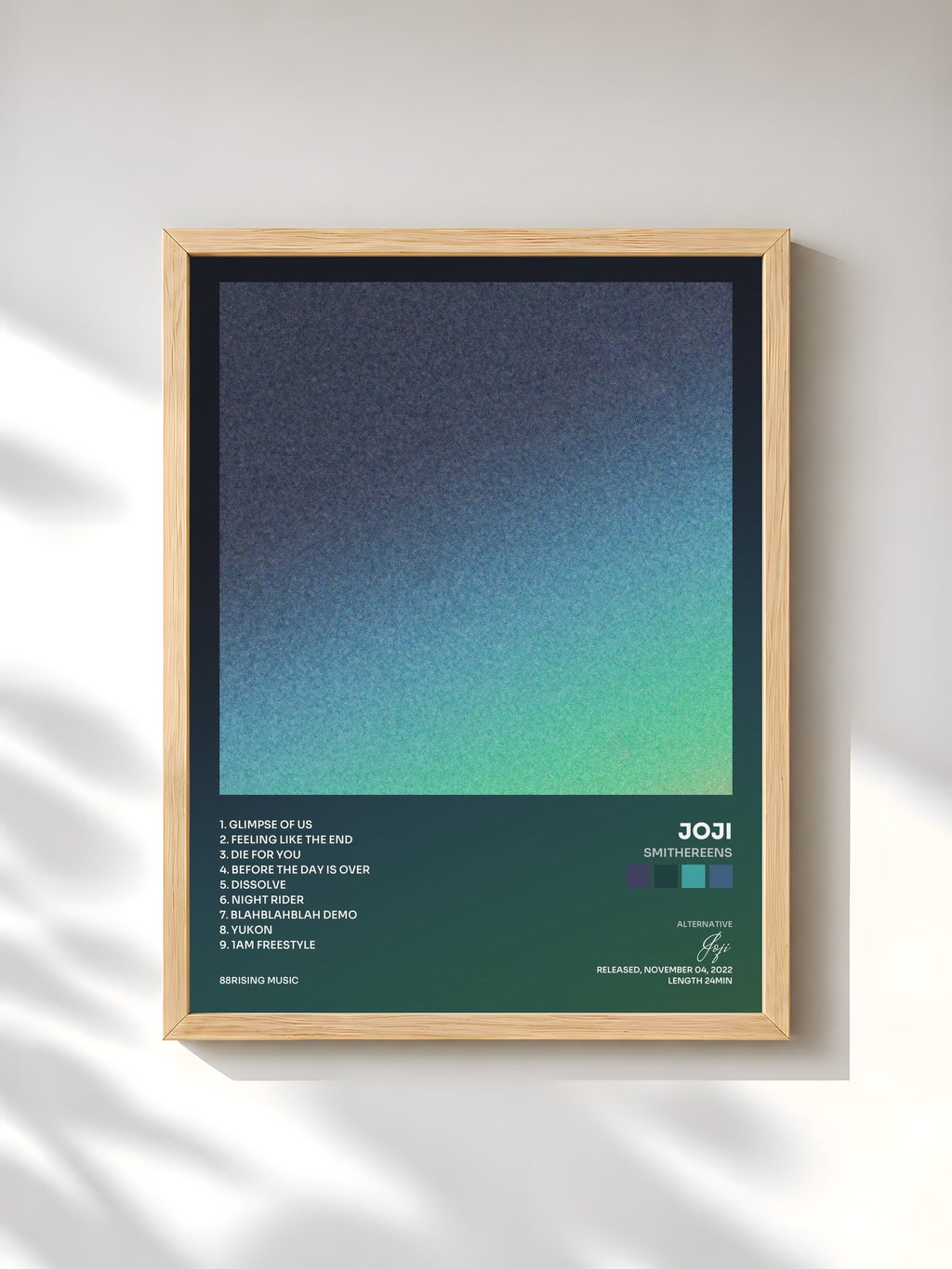 #bois Tableau de l'album SMITHEREENS de Joji, cadre en bois brut, imprimé et encadré en France