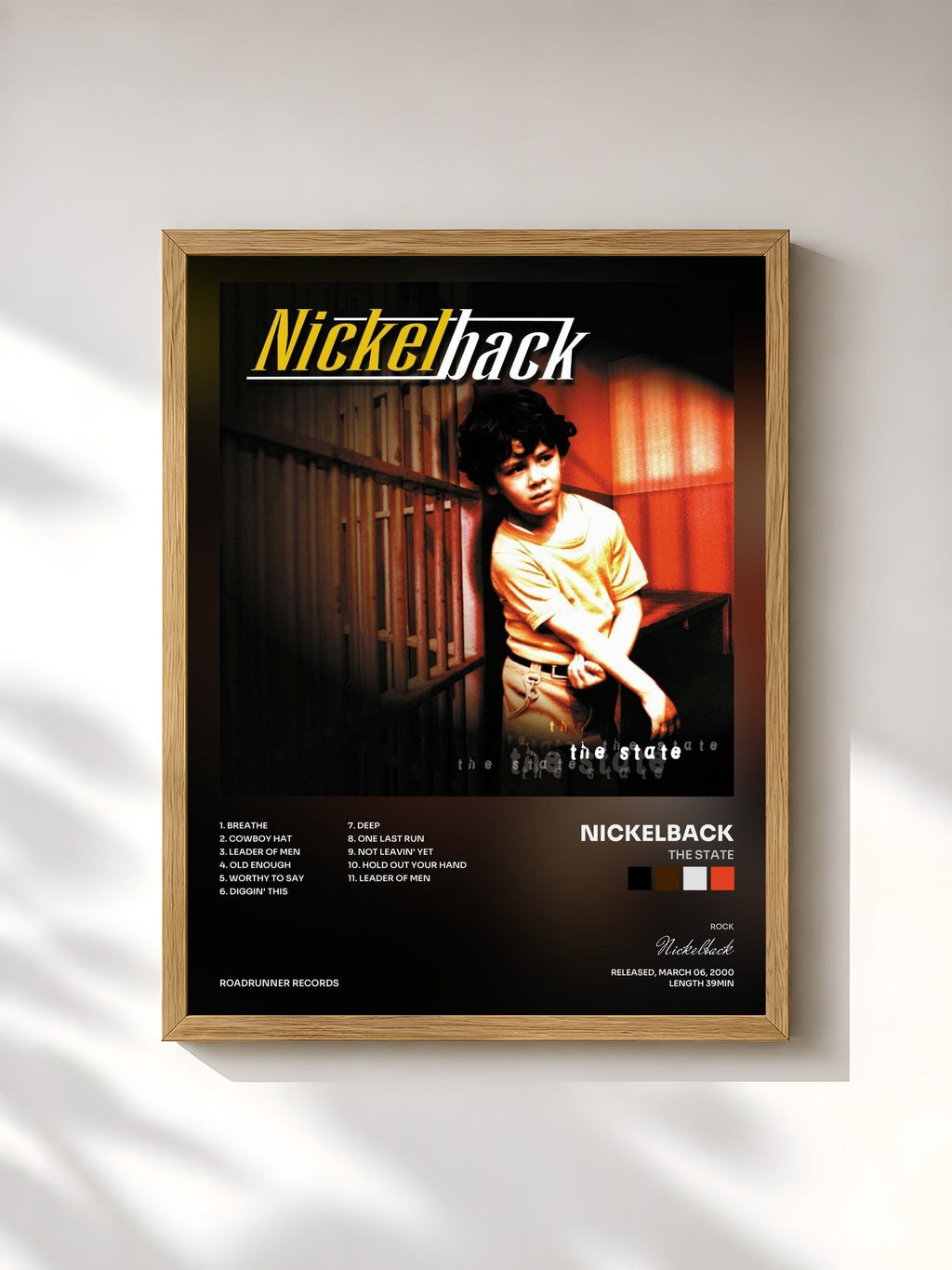 #bois Tableau de l'album The State de Nickelback, cadre en bois brut, imprimé et encadré en France
