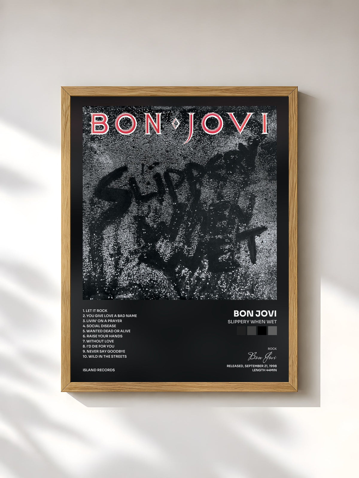 #bois Tableau de l'album Slippery When Wet de Bon Jovi, cadre en bois brut, imprimé et encadré en France
